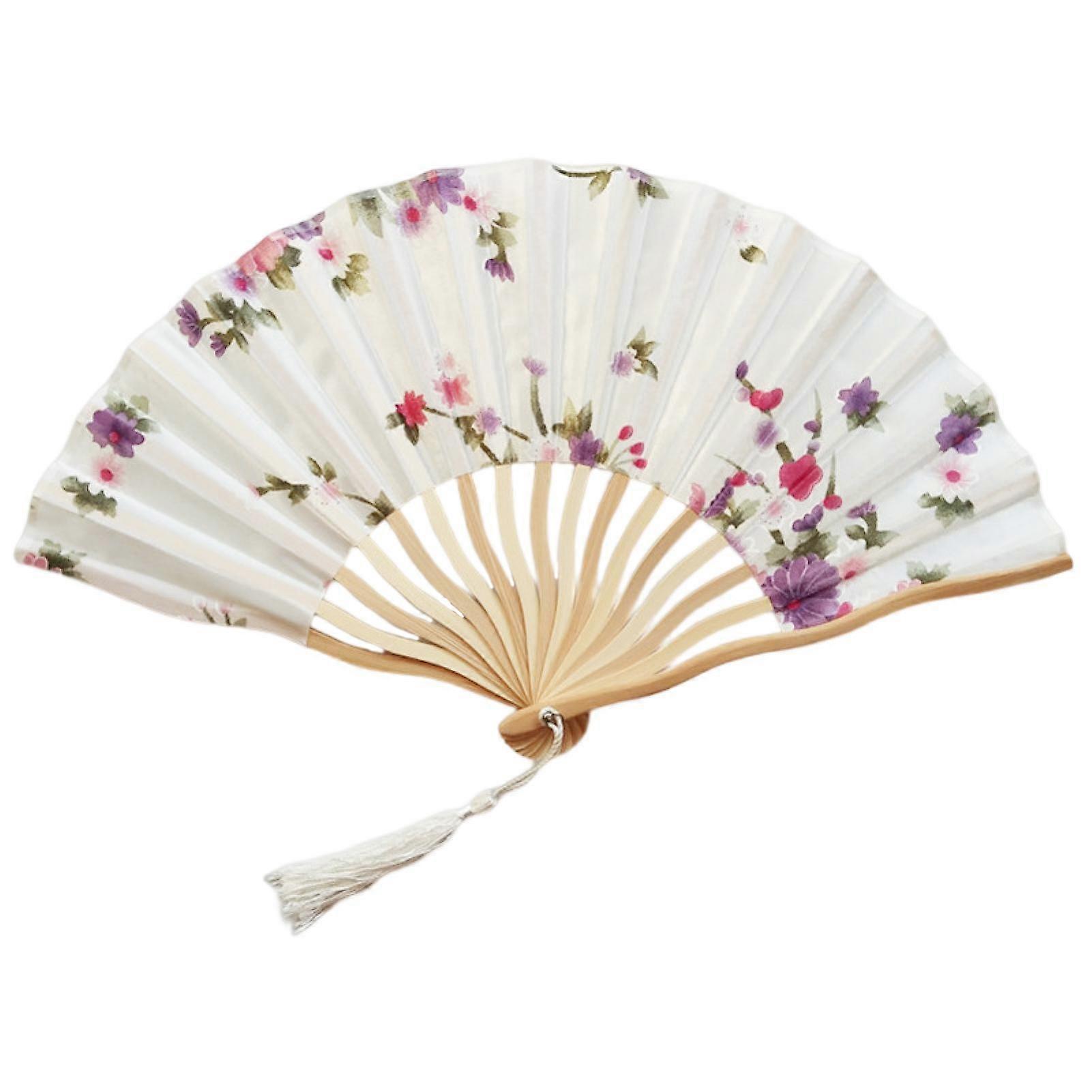 Performance Hand Fan Japanese Style Tassel Vintage Stage Performance Flower Print Party Dance Folding Fan Party Favors