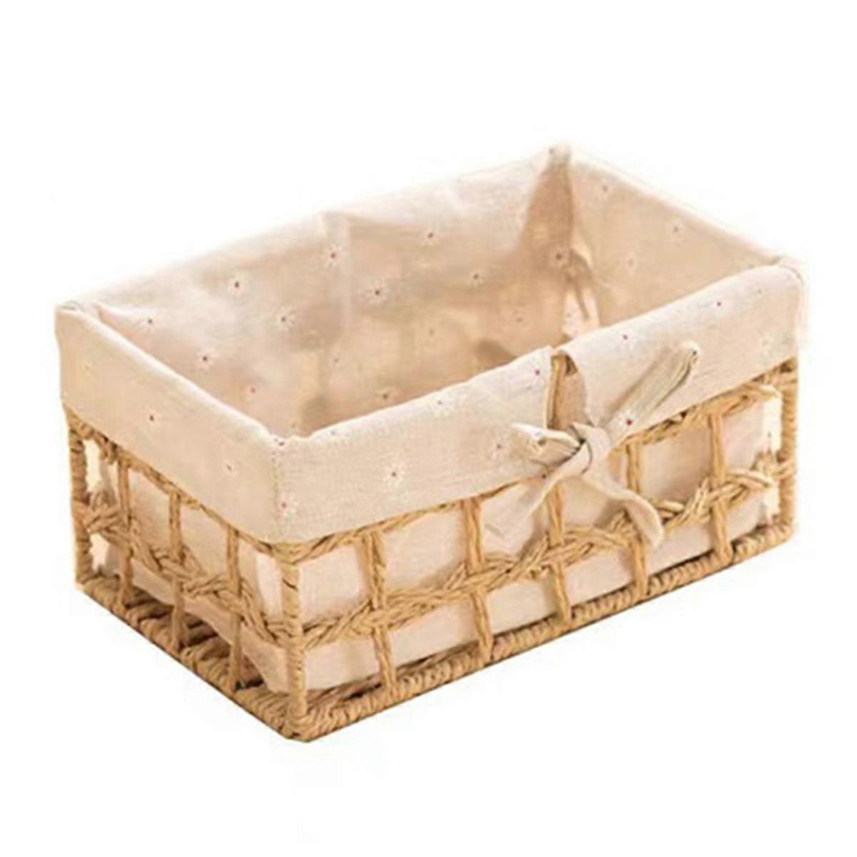 Wicker Storage Basket Hand-Woven Paper Rope Decorative Rectangular Wicker Basket Cube Storage Box B