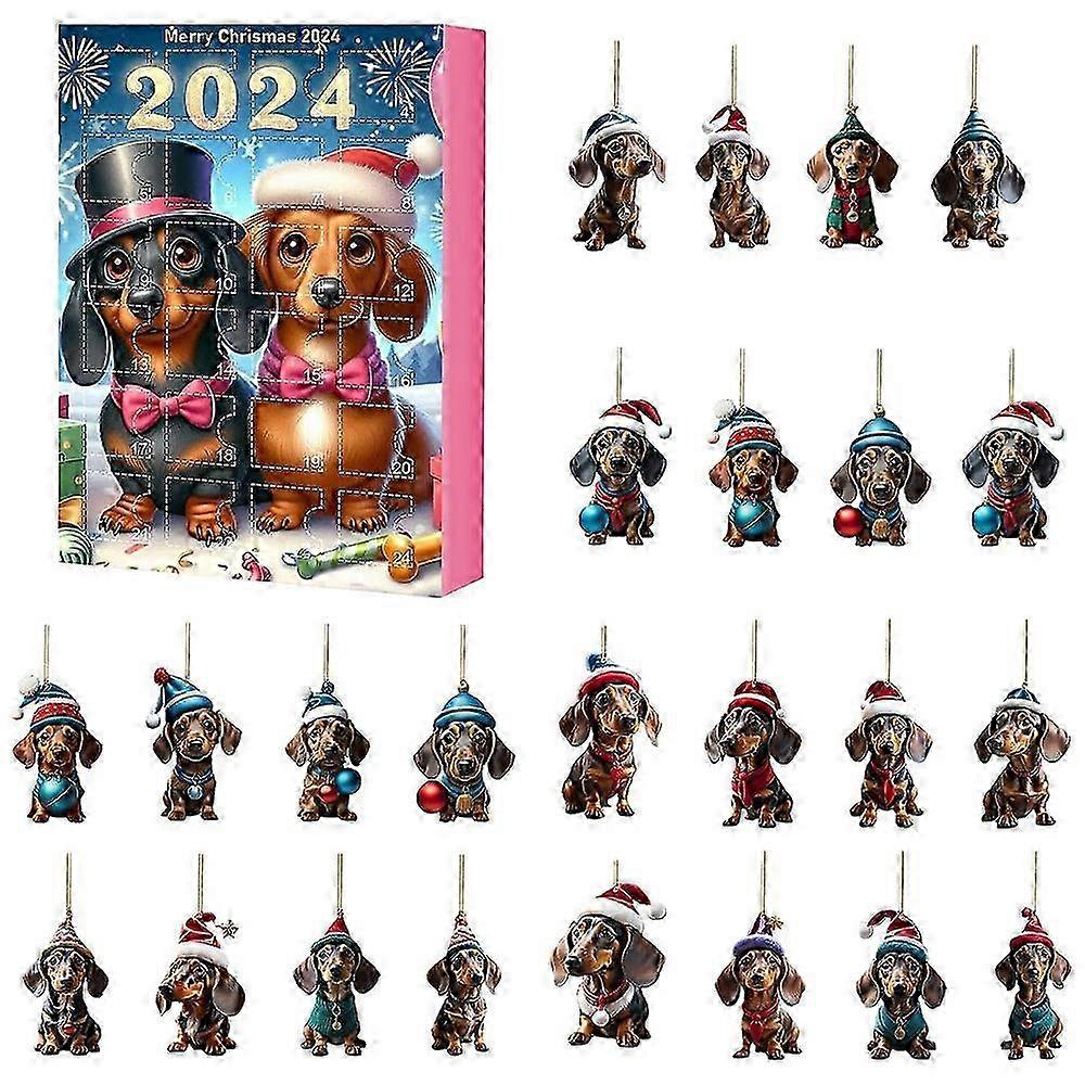 Adventný kalendár pre psov 2024 Vianočný adventný kalendár pre jazvečíky - 2D prívesky pre psov 24-dňový vianočný odpočítavací kalendár pre domácu výzdobu
