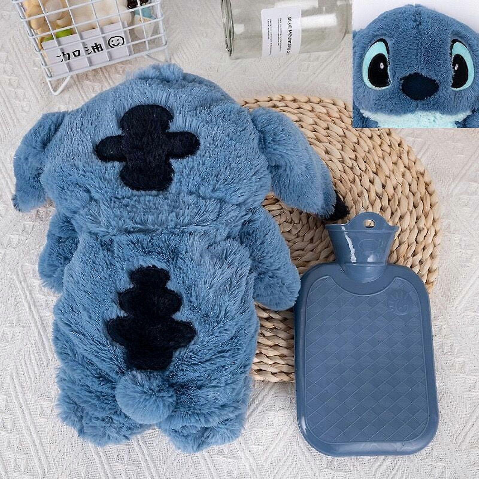 Hot Water Bottle With Cartoon Cute Stitch Plush Cover, Winter Household Filling Hot Water Bag 2L (Blue)