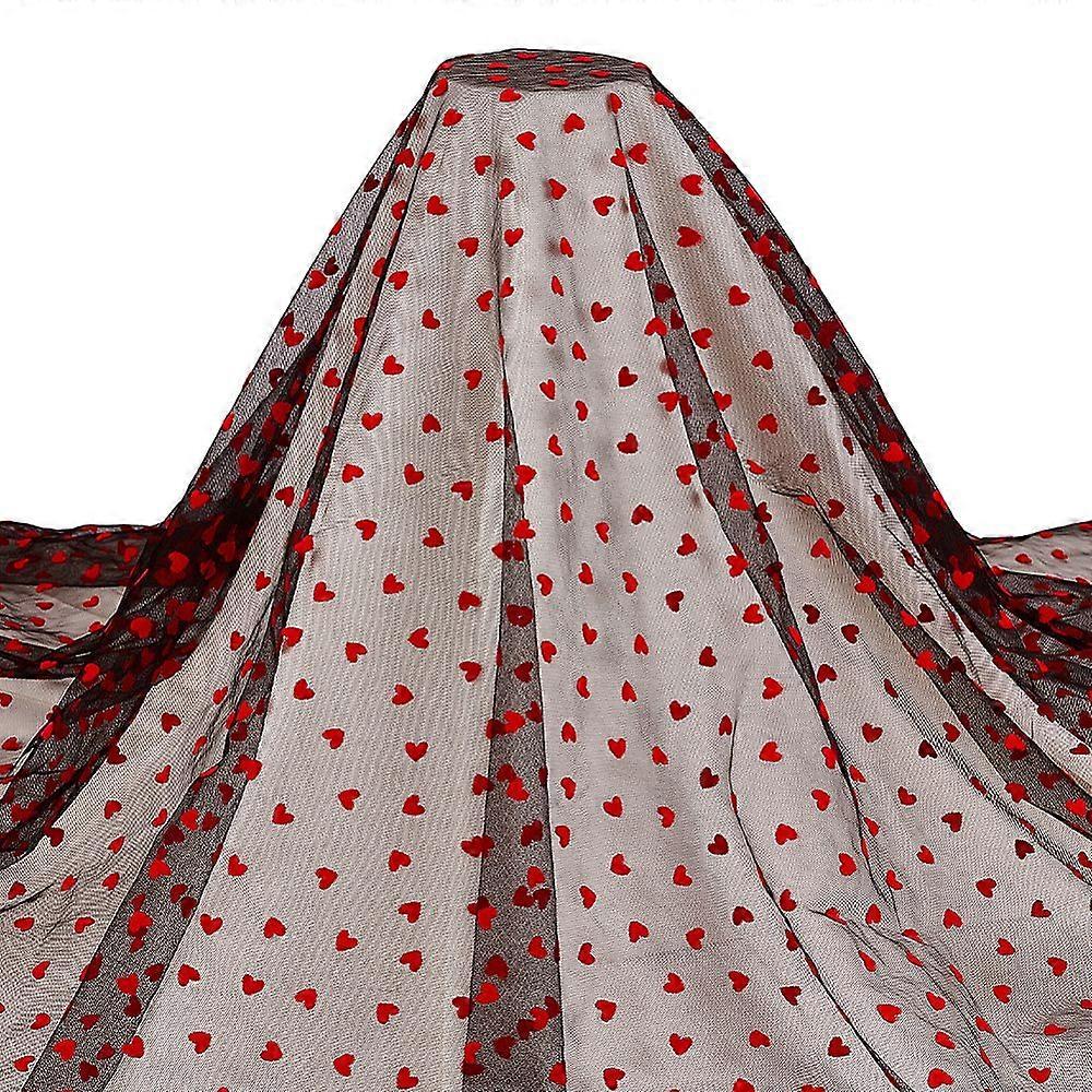 Polyester Mesh Lace Fabric for Clothing Accessories Heart Pattern Dark Red 1620x0.5mm 2 yards/pc