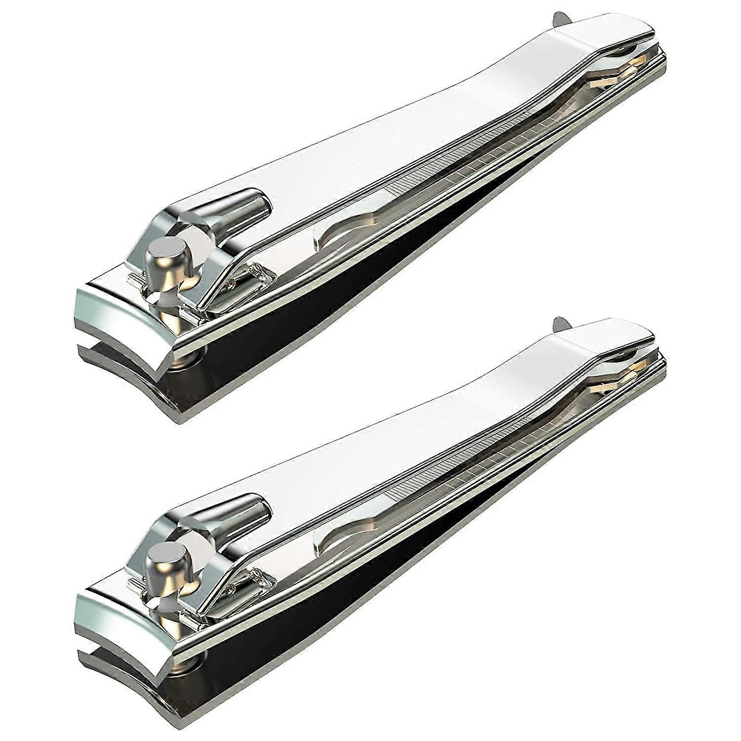 2pcs Stainless Steel Nail Clippers,professional Fingernail Clipper And Toenail Clipper, Wide Easy Press Lever Nail Cutter With Swing Out Nail Cleaner/