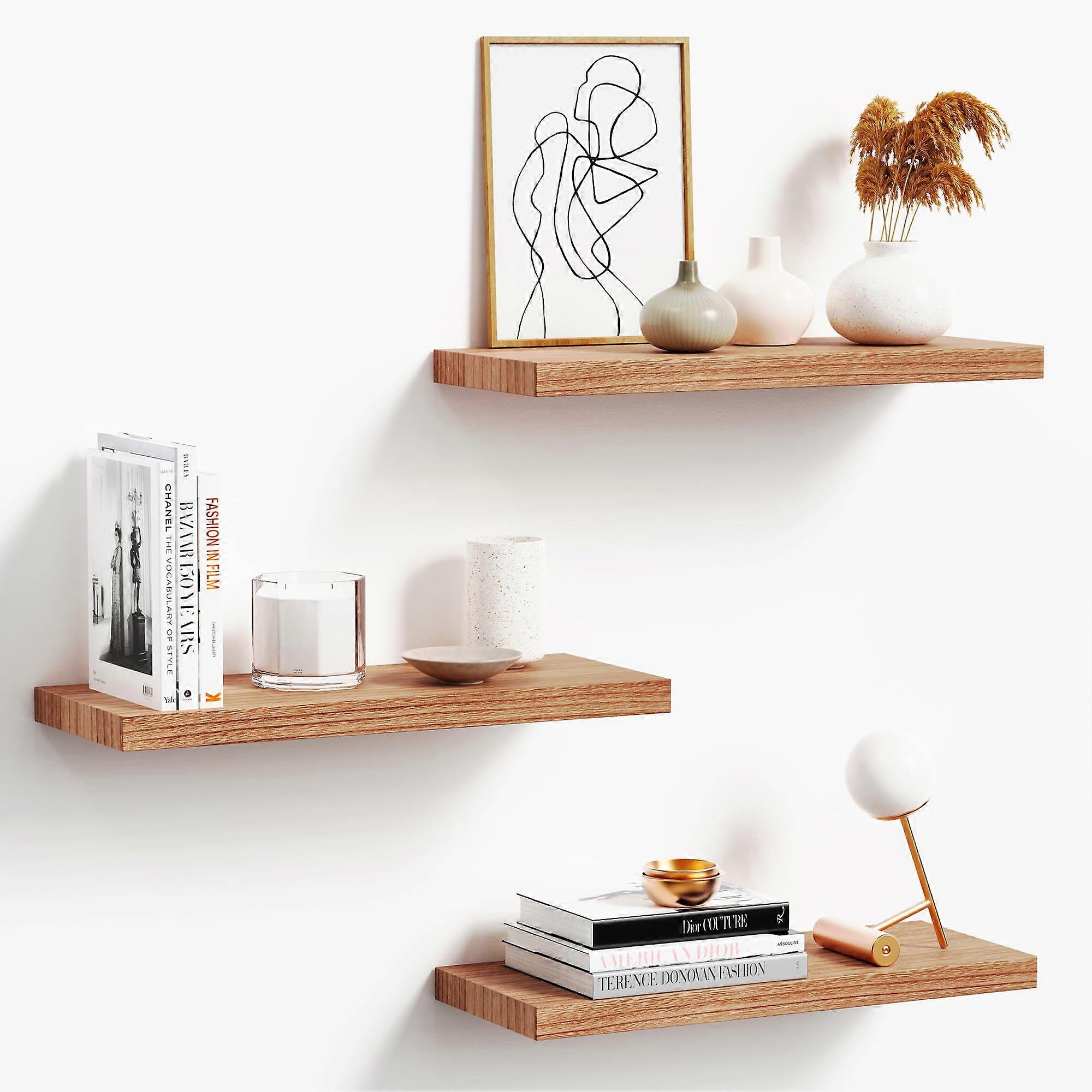 3 Set Nature Wood Floating Wall Shelves Wall Mounted 16"