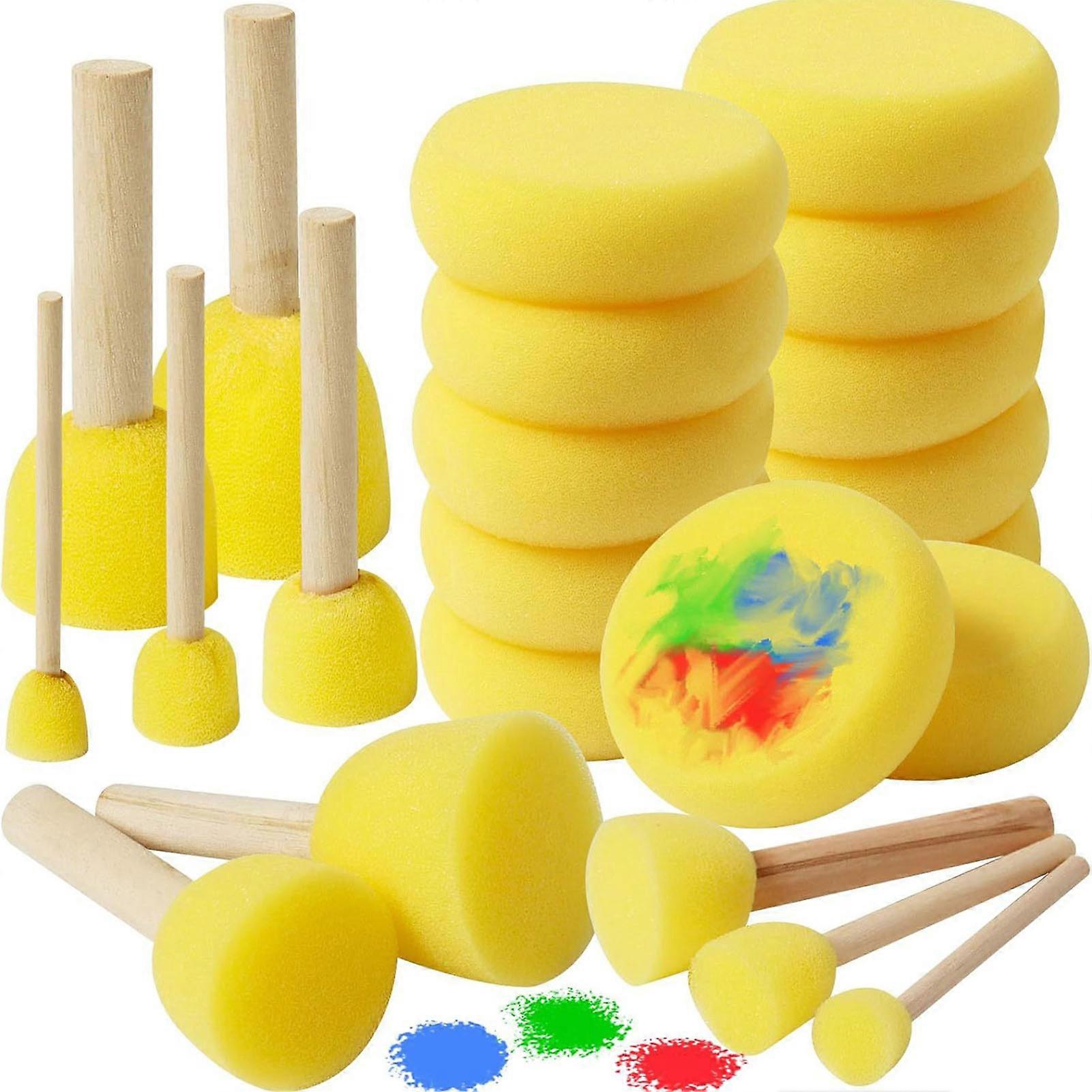 Sponge Brush Set Wooden Handle Round 5pcs Yellow