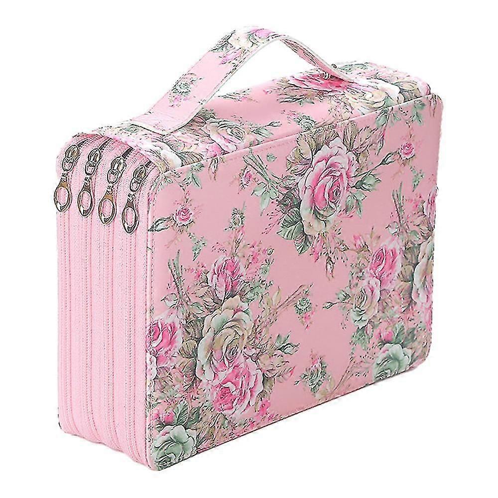 200 Slots Pencil Holder Pen Bag Large Capacity Pencil Organizer With Handle Strap Handy Colored Pencil Box With Printing Pattern