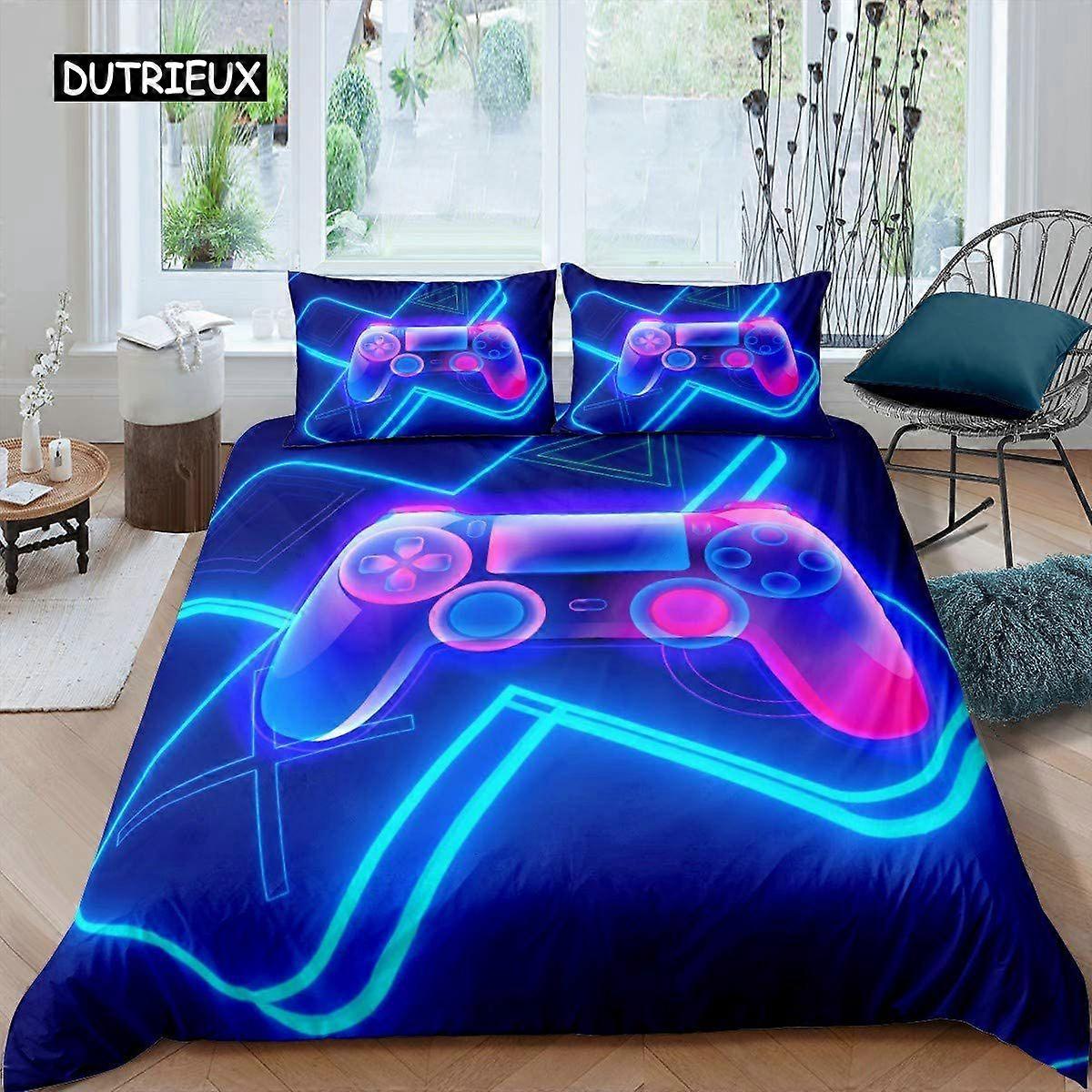 x1796 Lençóis de camaJogo de cama para jogos Capa de cama para adultos Crianças Microfibra macia Moderna Gamepad Capa de edredom decorativa com fronha 3 peças Beddi