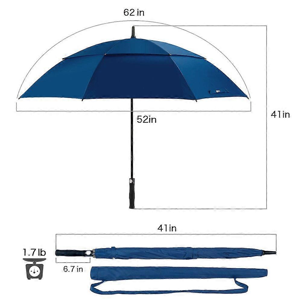 Sturdy Windproof Rainproof Automatic Open Umbrella with Double Canopy Construction(Dark Blue)