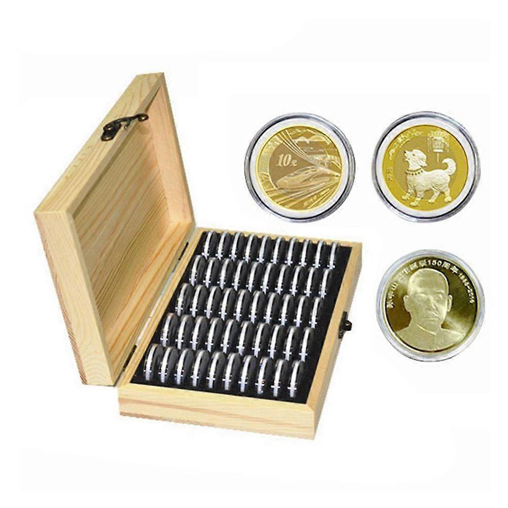 Adjustable 50 Coin Storage Tool Round Coin Storage Wooden Box Commemorative Coin Collection Tool