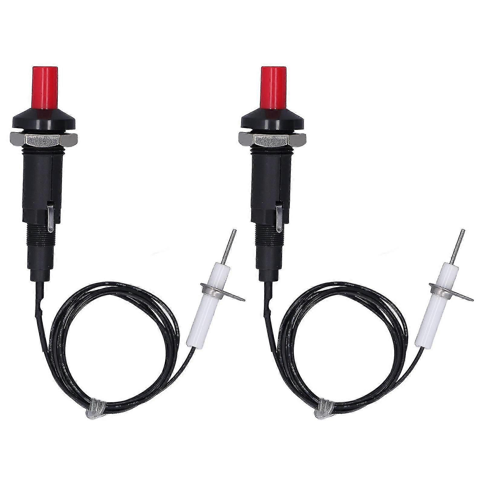 2 Pcs Piezo Igniter 1 Out 2 Push Button with Ignition Needle Wire 1 Meter Piezoelectric Ignition for Fireplace Oven Heater Kitchen
