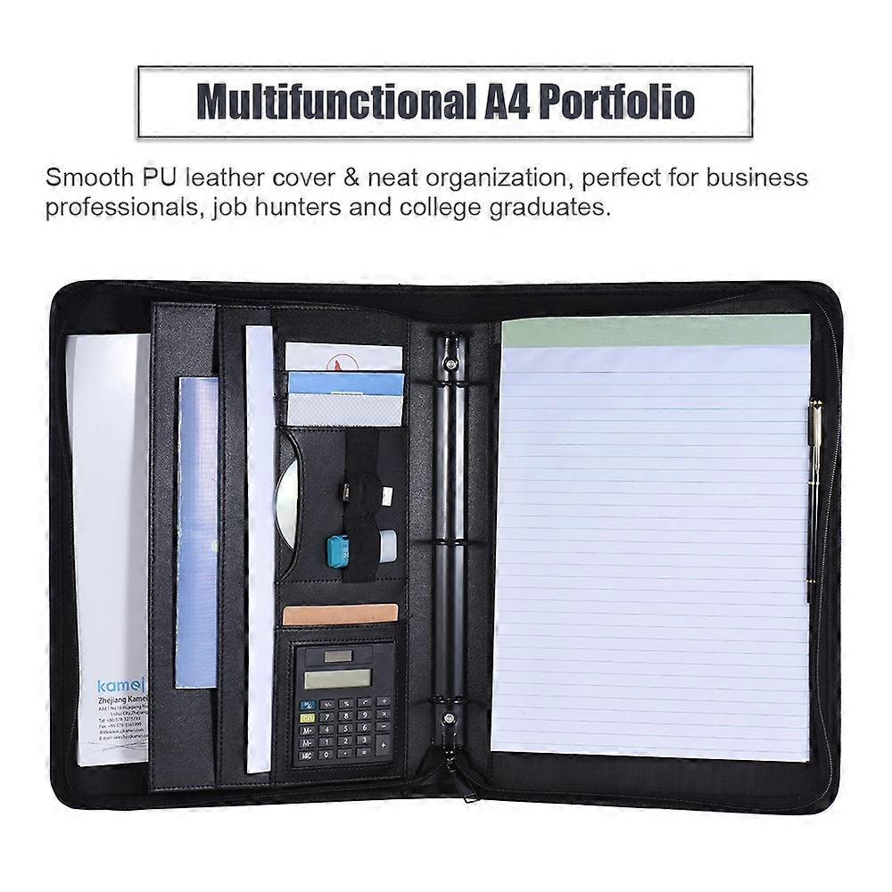 Multifunctional Professional Business Portfolio Padfolio Folder Document Case Organizer A4 PU Leathe