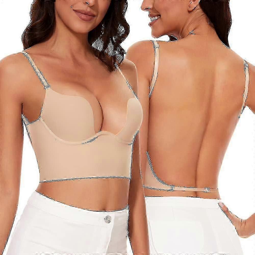 Seamless Deep U Backless Bra for Women - Multi-way Convertible Halter Neck Design