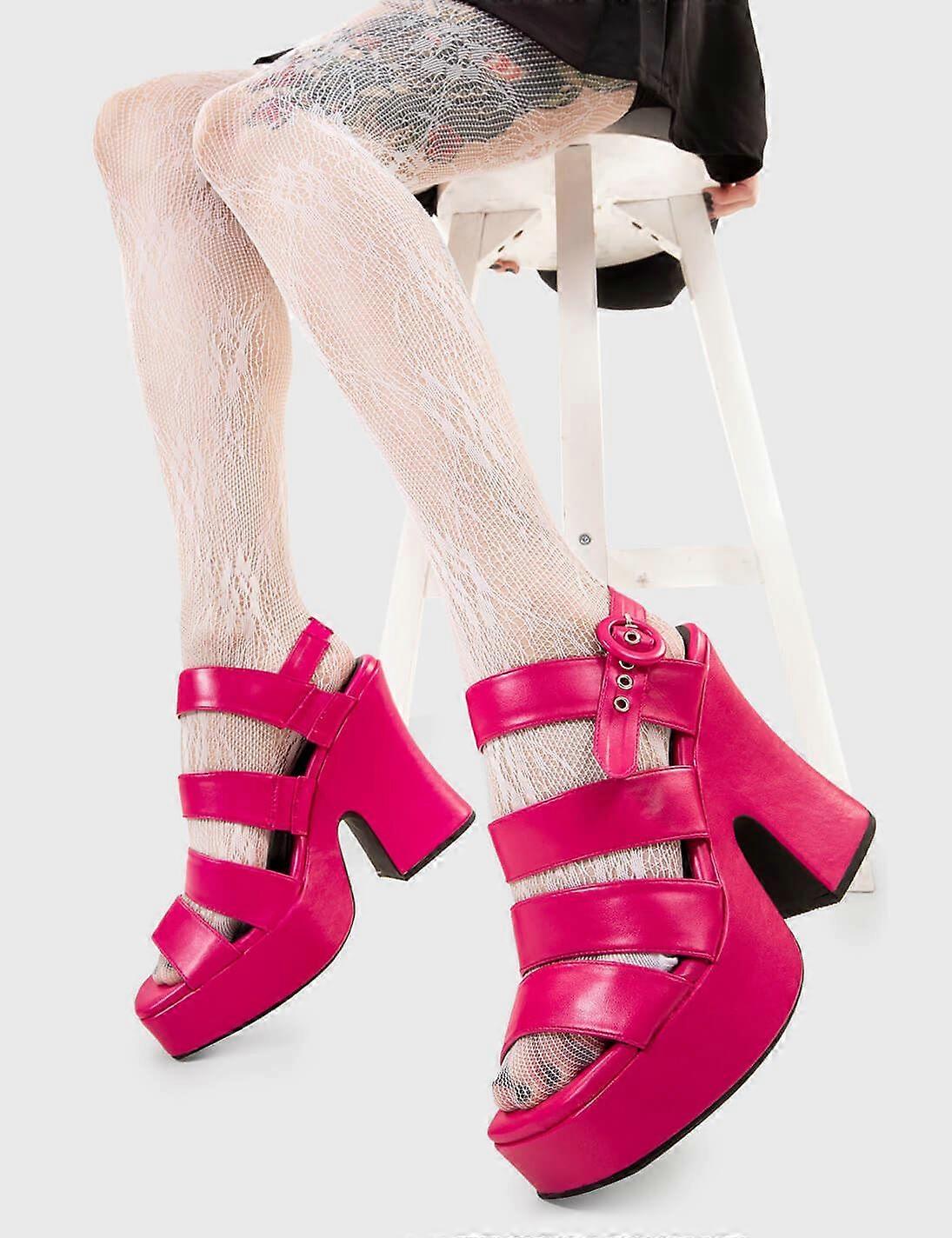 Lamoda Chunky Sandals Not A Friend Round Toe Platform Heels with Strap UK4