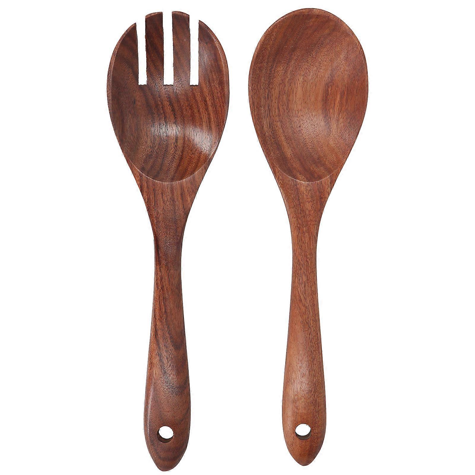Acacia Wood Fork and Spoon Set for Salad Tossing and Mixing