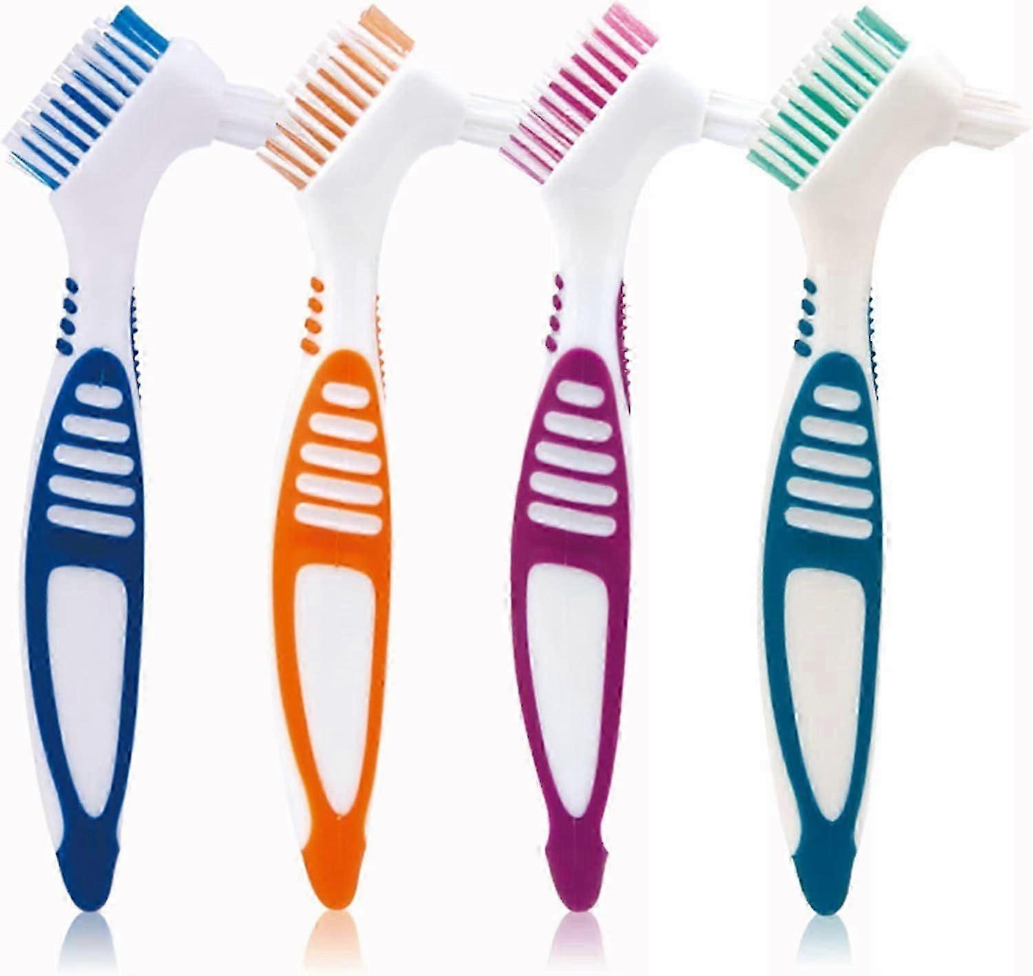 Denture Brush, 4 Pieces Small Toothbrush for Dentures, Multi-Layered Bristles