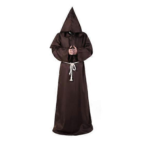 1 Set Halloween Cosplay Suit Robe Belt Necklace Set Hooded Long Sleeves Medieval Monk Witch Pastor Parties Performances