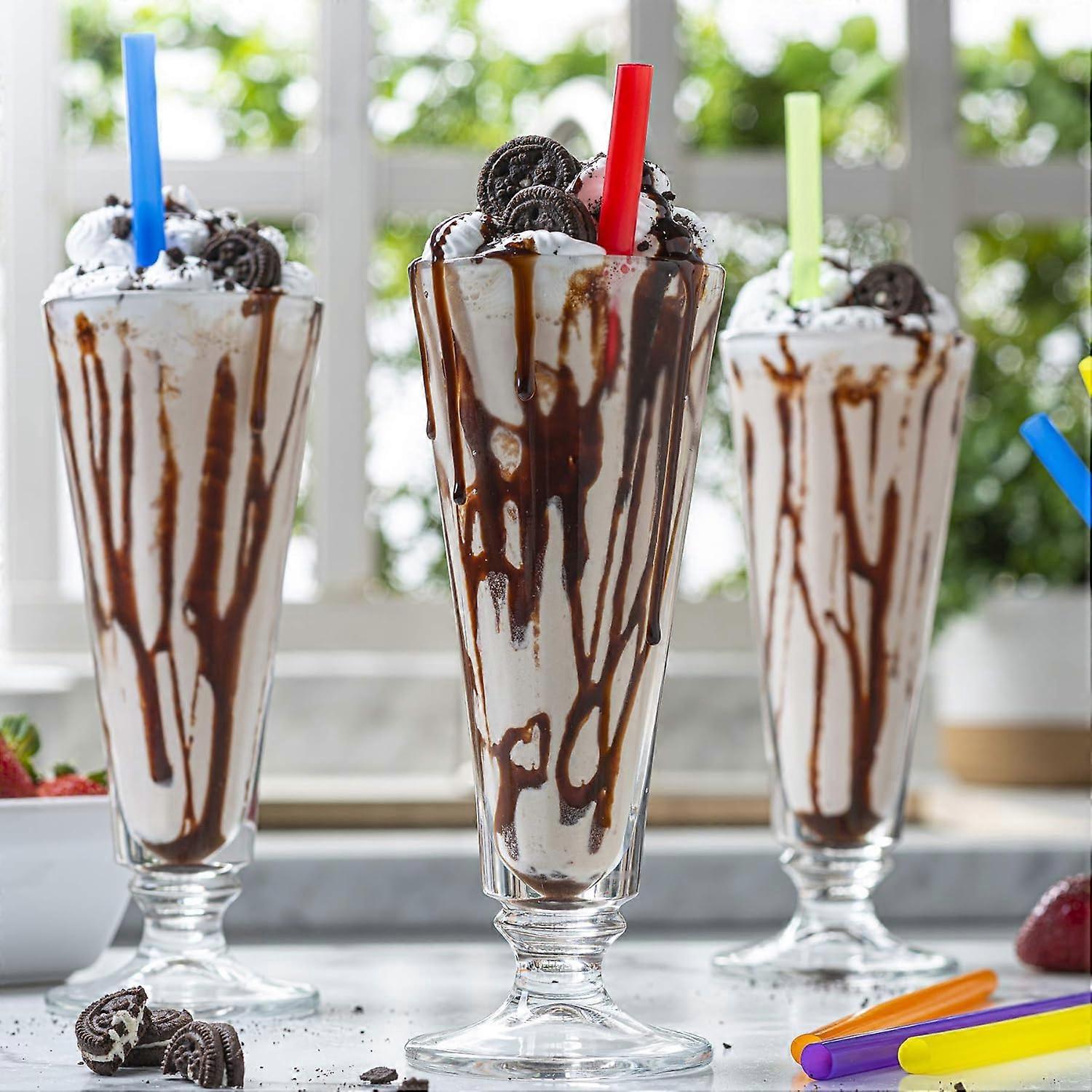 Heavy Base Design, Lead Free Bpa Free, Classic Old Fashioned Design, Smoothies Milkshakes Dessert, 8 Assorted Bright Colors, Disposable Or Reusable