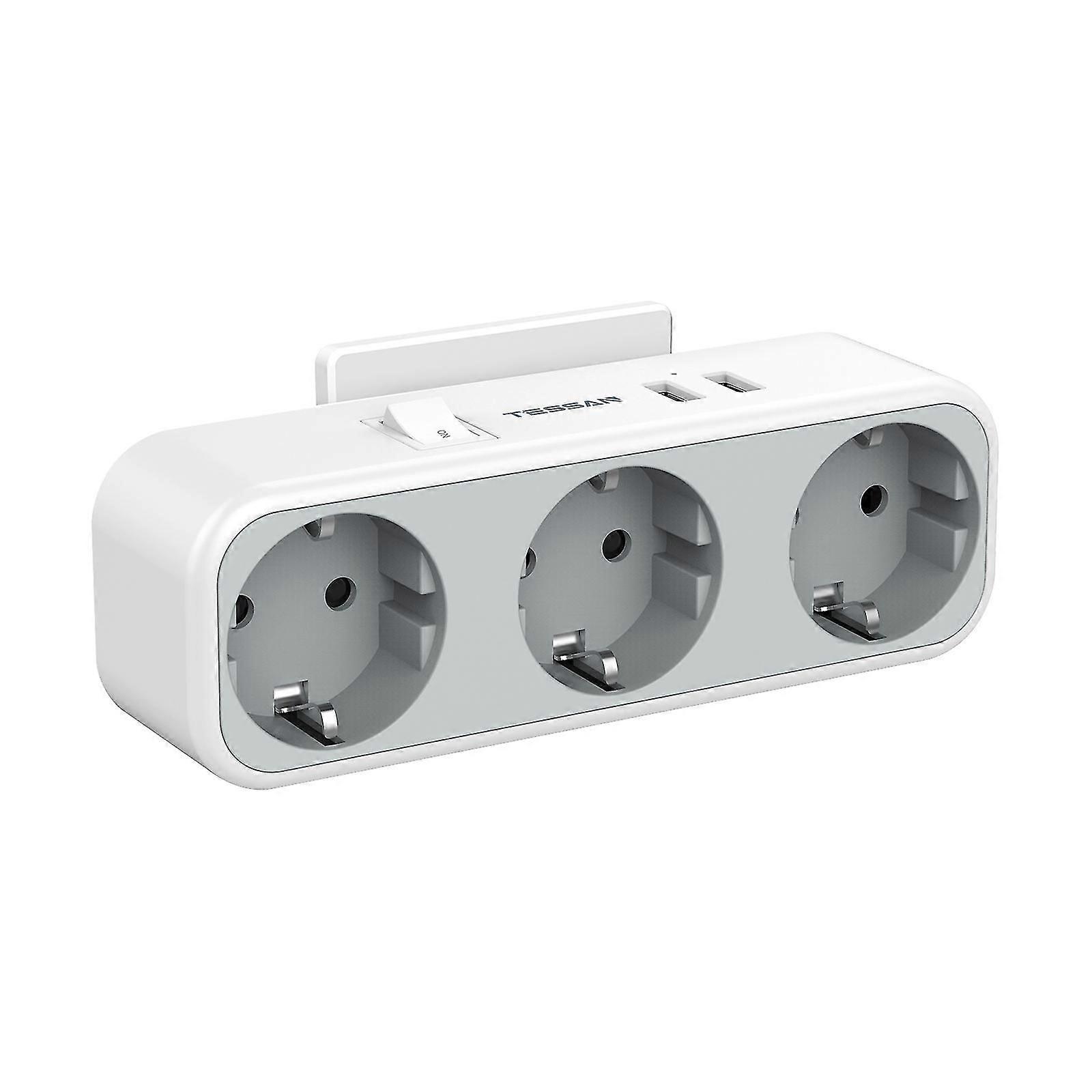Wall Mount Socket Adapter - 3 Outlet Plug for Socket, 3-Way with 2 USB Port And Switch, Multiple Plug for Socket and USB Adapter