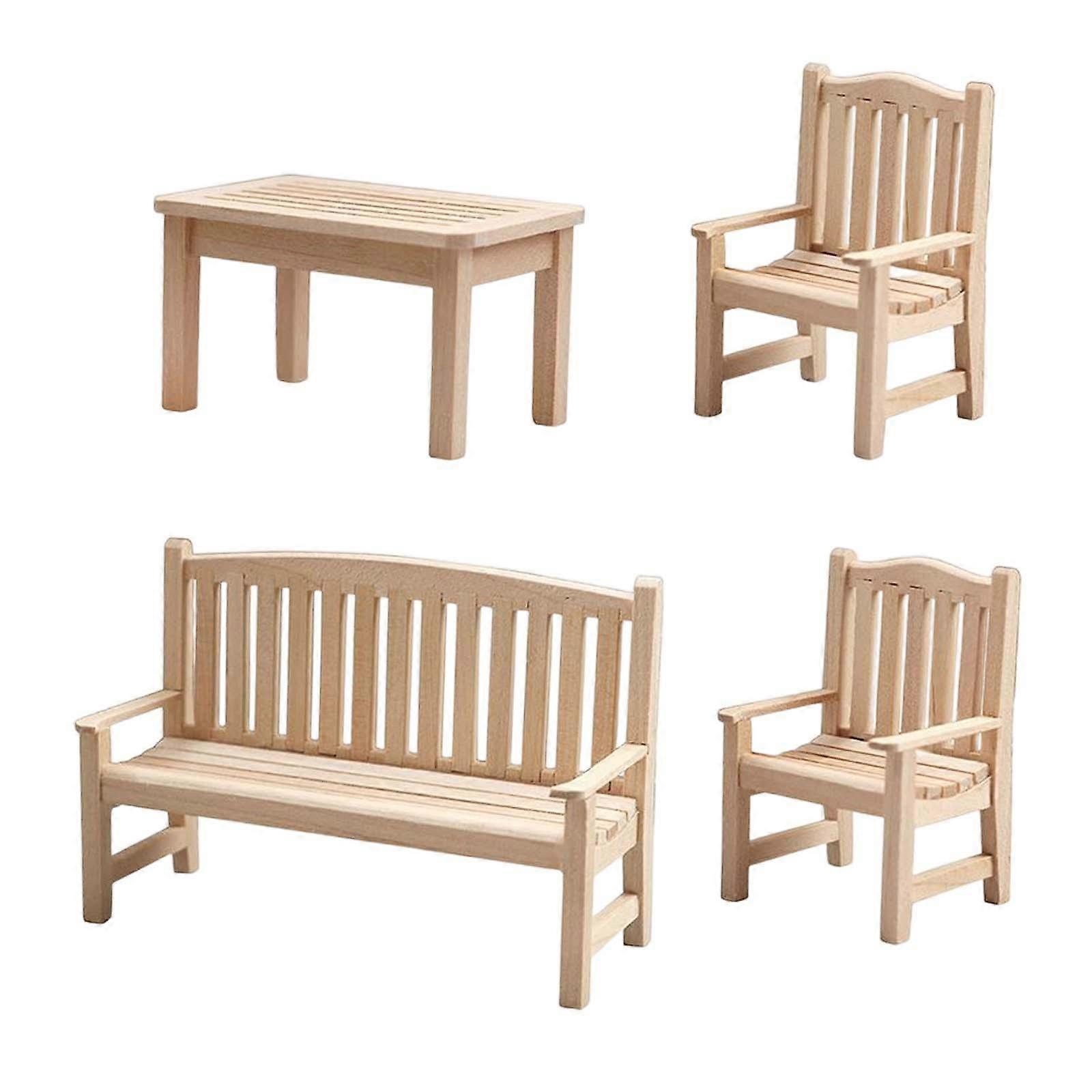 4 Pieces Simulation Miniature Garden Bench Set Mini for 1/12 Scale Dollhouse