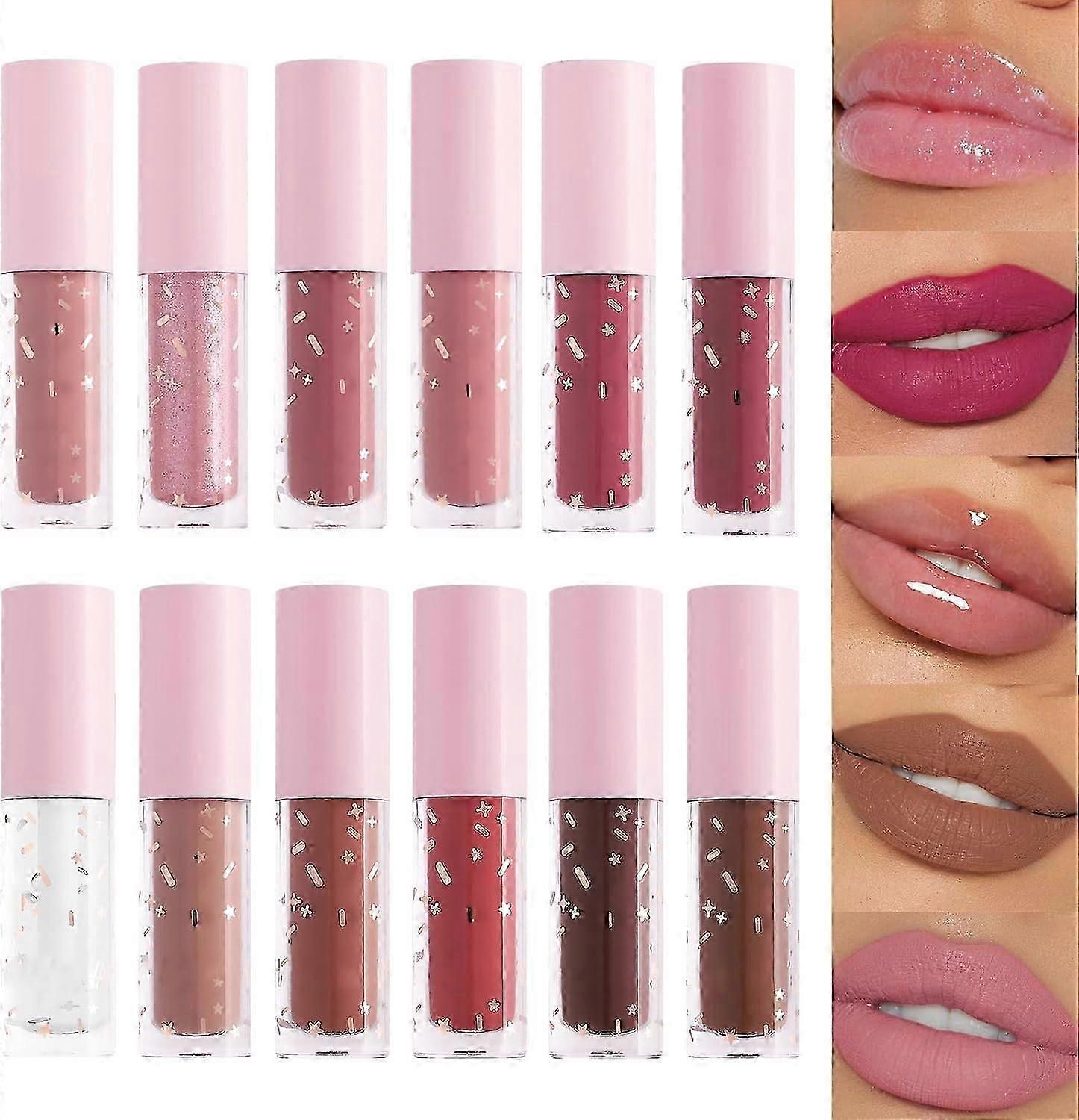 12 Colors Matte Lipstick Liquid Set, Matte Nude Waterproof Long Lasting Non-stick Cup Does Not Fade Lip Gloss