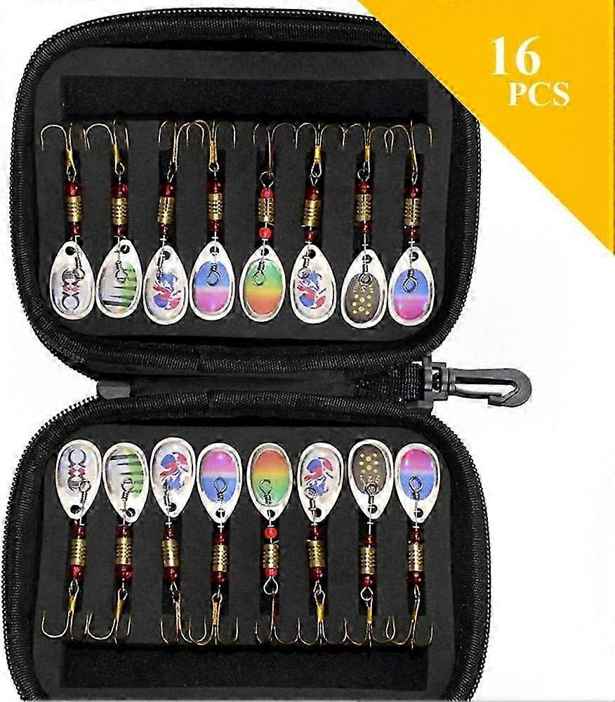 16-Piece Fishing Gear Set with Spinner Lures and Storage Box