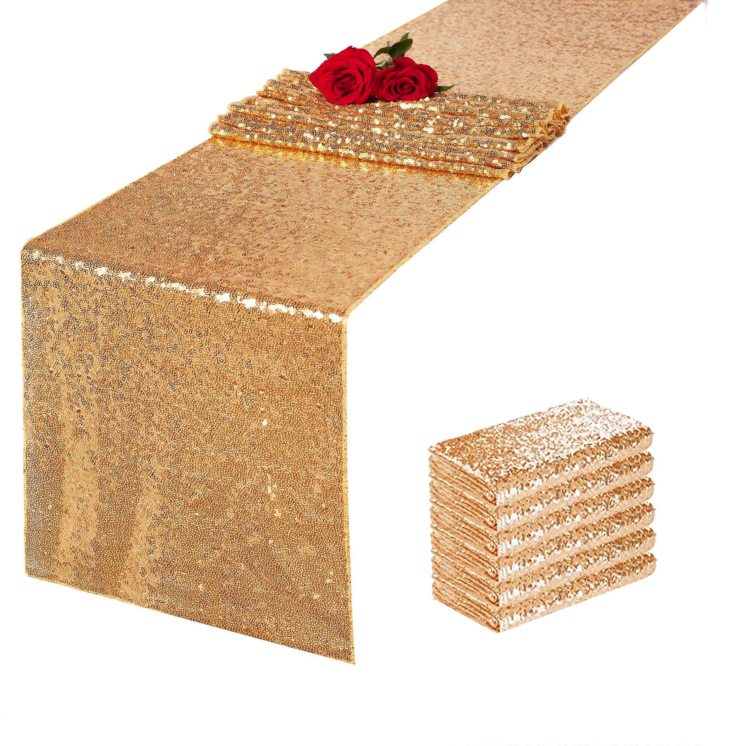 6 Pack Glitter Gold Sequin Table Runner for Party Wedding 12x72 Inch