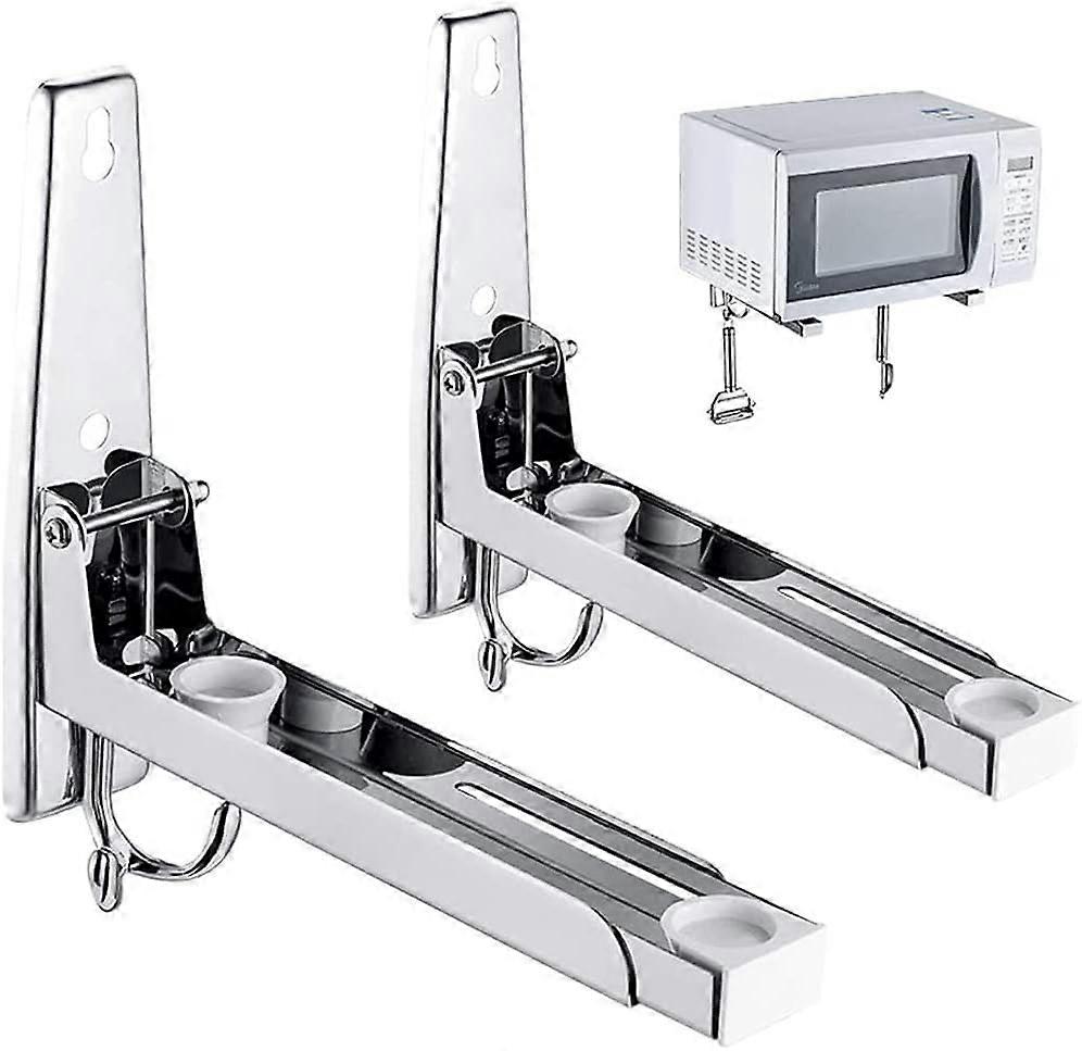 Foldable Stainless Steel Microwave Wall Bracket - Universal for Most Microwave Ovens