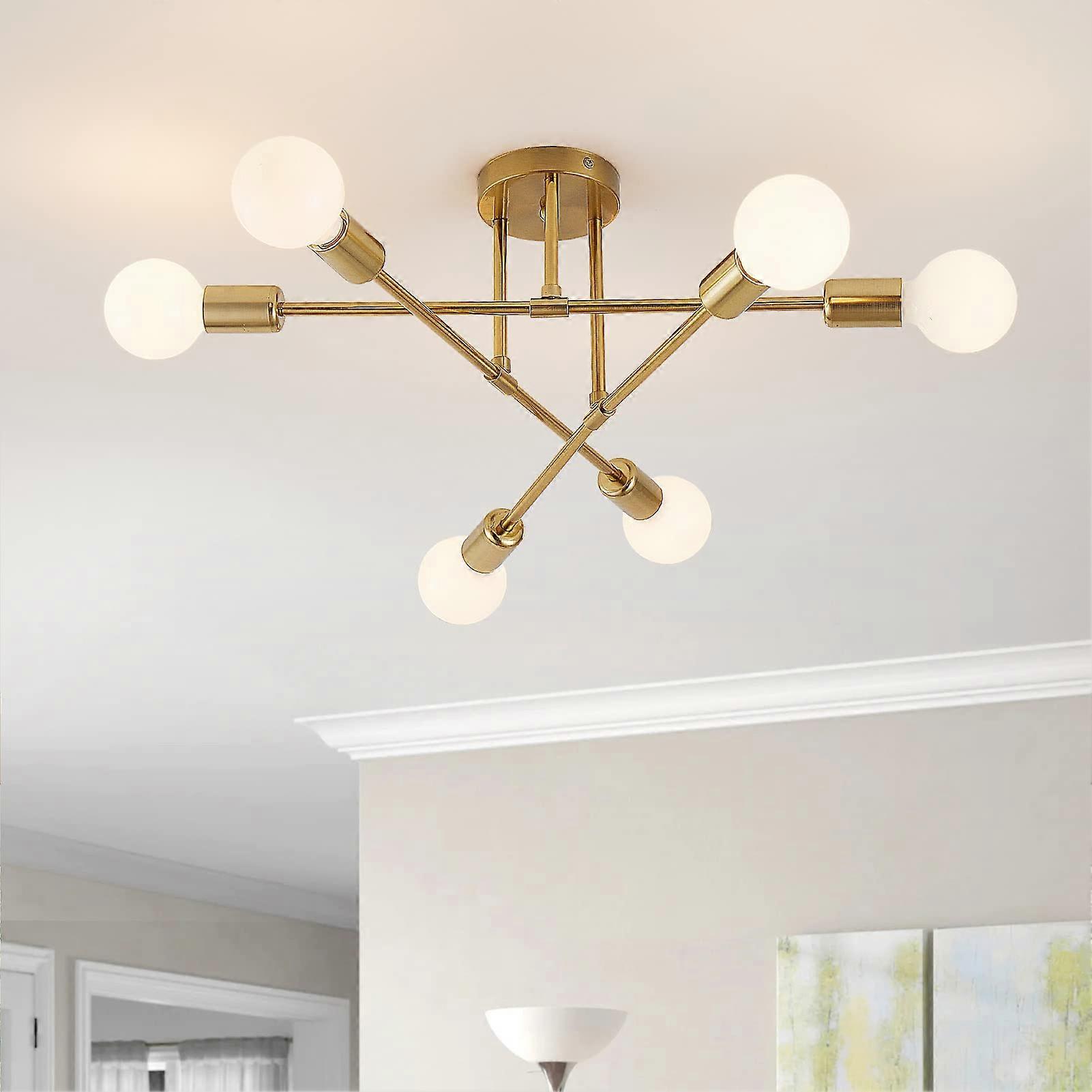 Semi Flush Mount Ceiling Light Fixture, 6 Lights Modern Sputnik Chandelier with E26 Bulb Base (Gold)