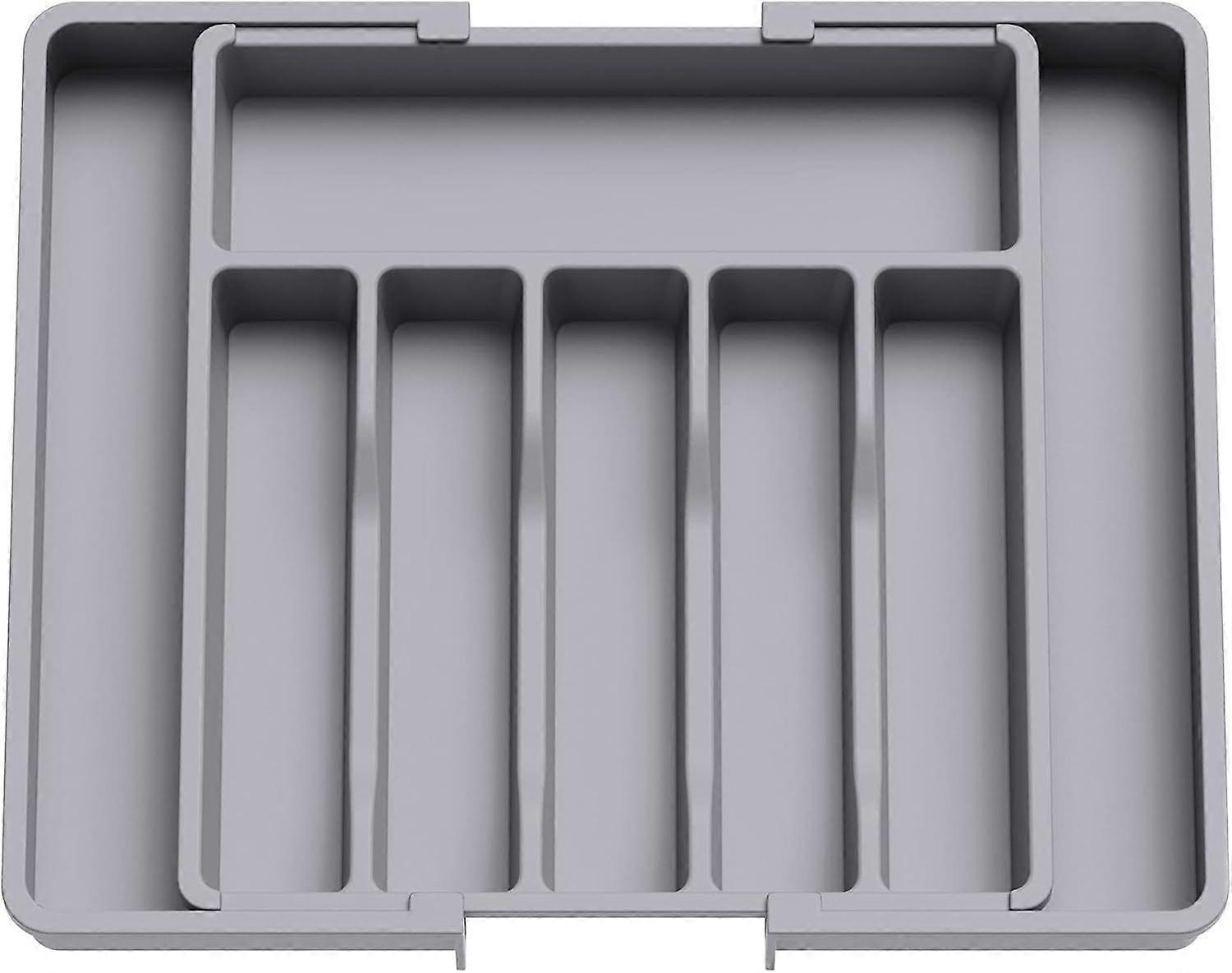 Cutlery Drawer Organiser, Adjustable Silverware and Flatware Holder, Compact Plastic Storage for Spoons Forks