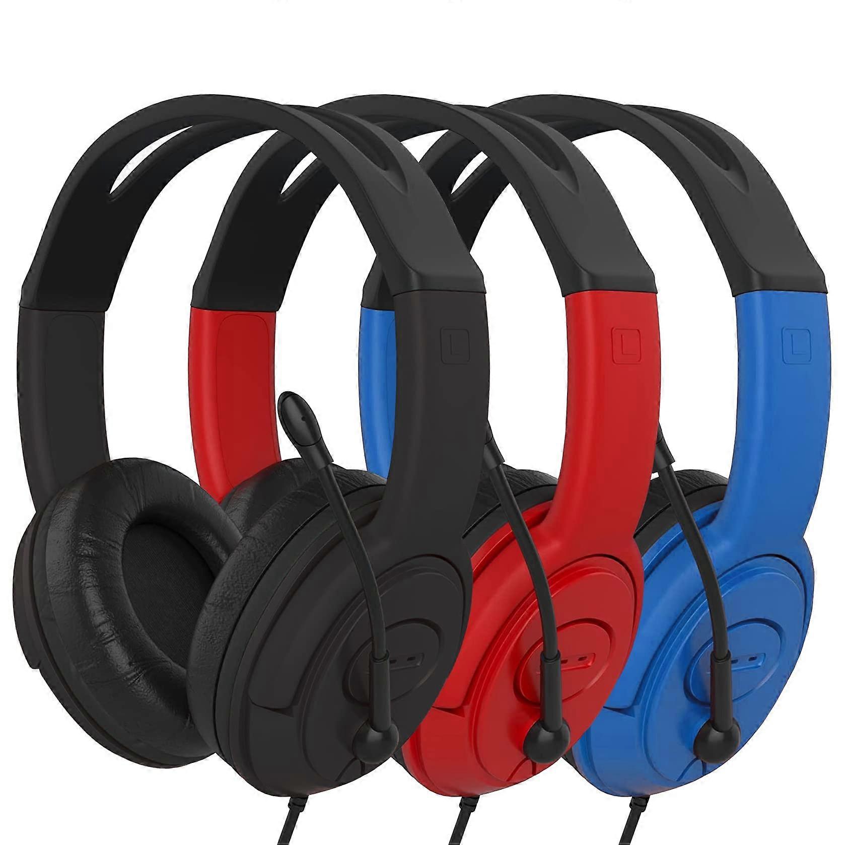 Bulk Headphones with Microphone, Stereo Over-Ear Wired Headset With Boom Mic, 3.5mm Plug, 3 Pack For Classroom Library