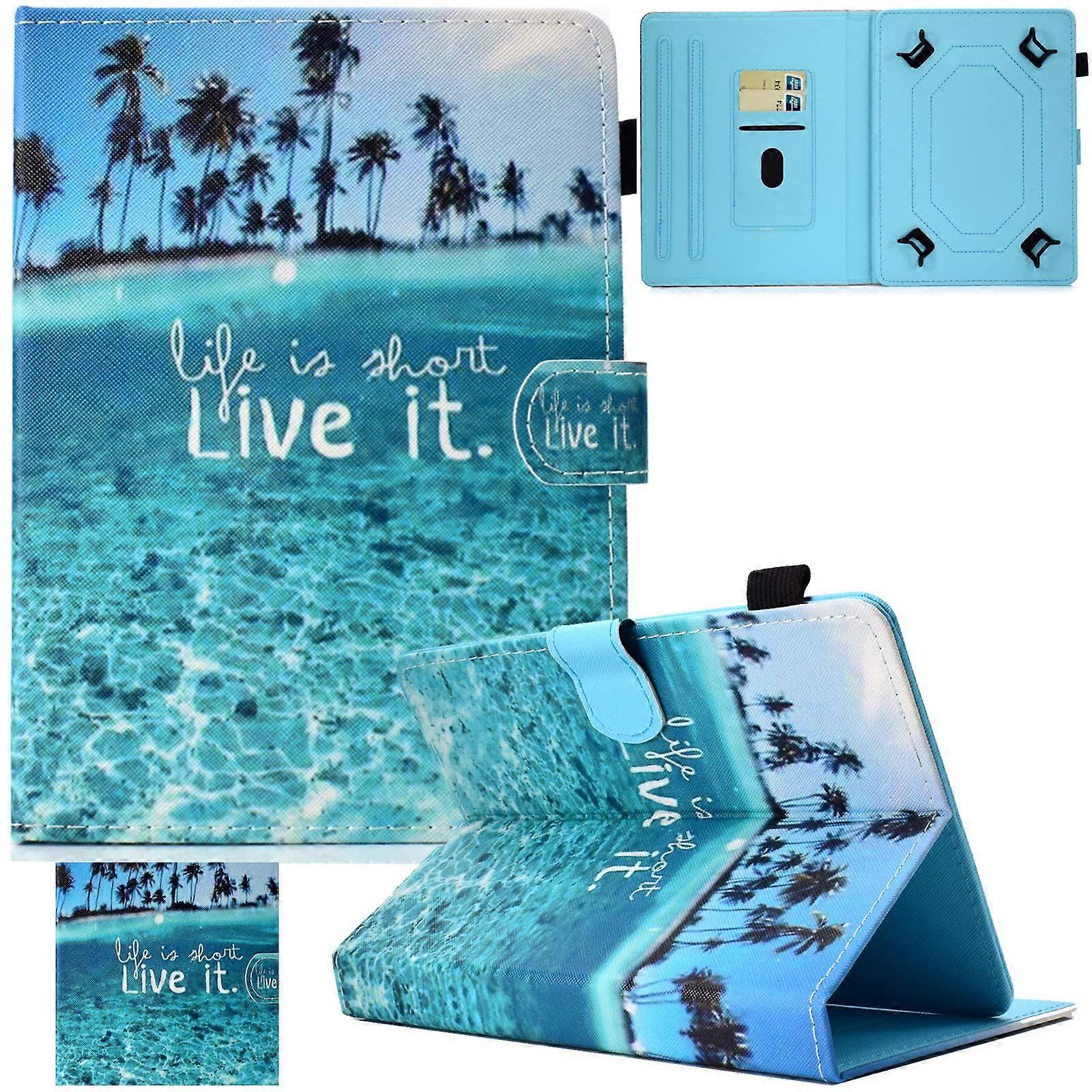 Universal Case For 9.0 And 10.5 Inch Tablets, Leather Folio Kickstand Case With Card Slots, Coconut Ocean Blue