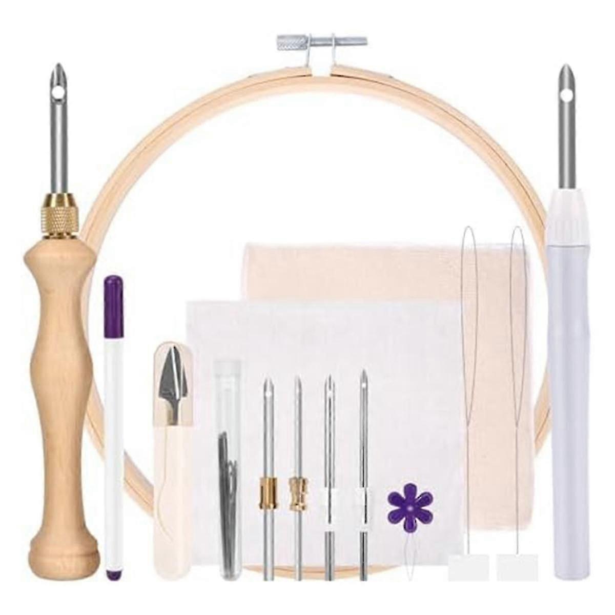 Punch Needle Set, Carpet Tufting Set, Adjustable Carpet Yarn Punch Needle Wood For Embroidery Floss