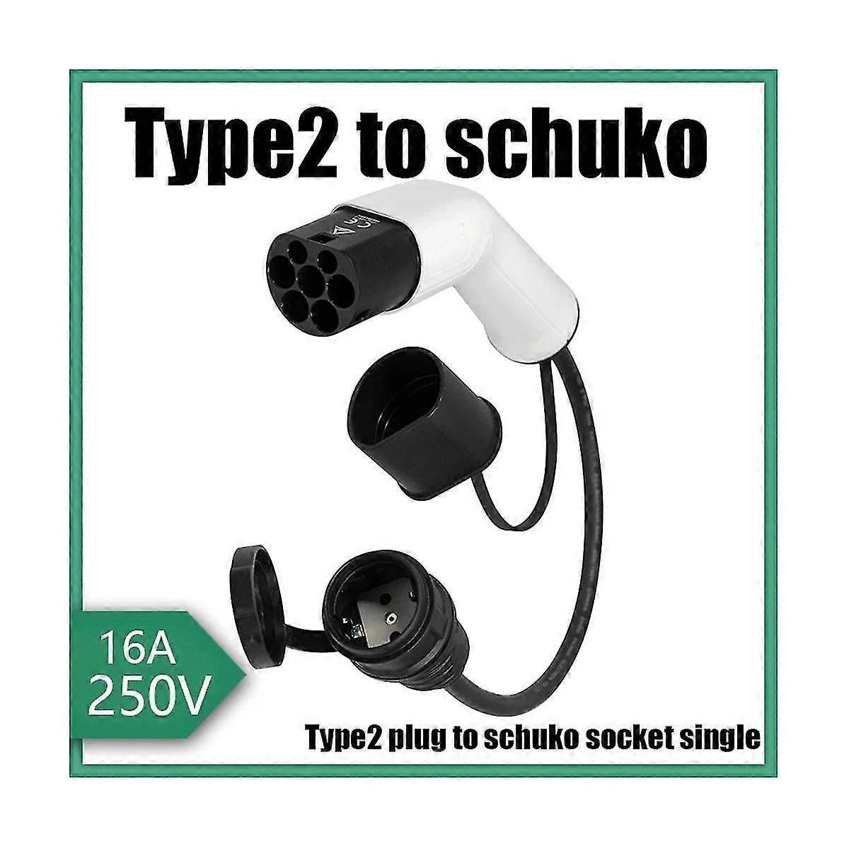 Type2 à Schuko 16a Voiture électrique Type 2 Charge Side Plug To Schuko Socket Ev Adaptateur de charge C