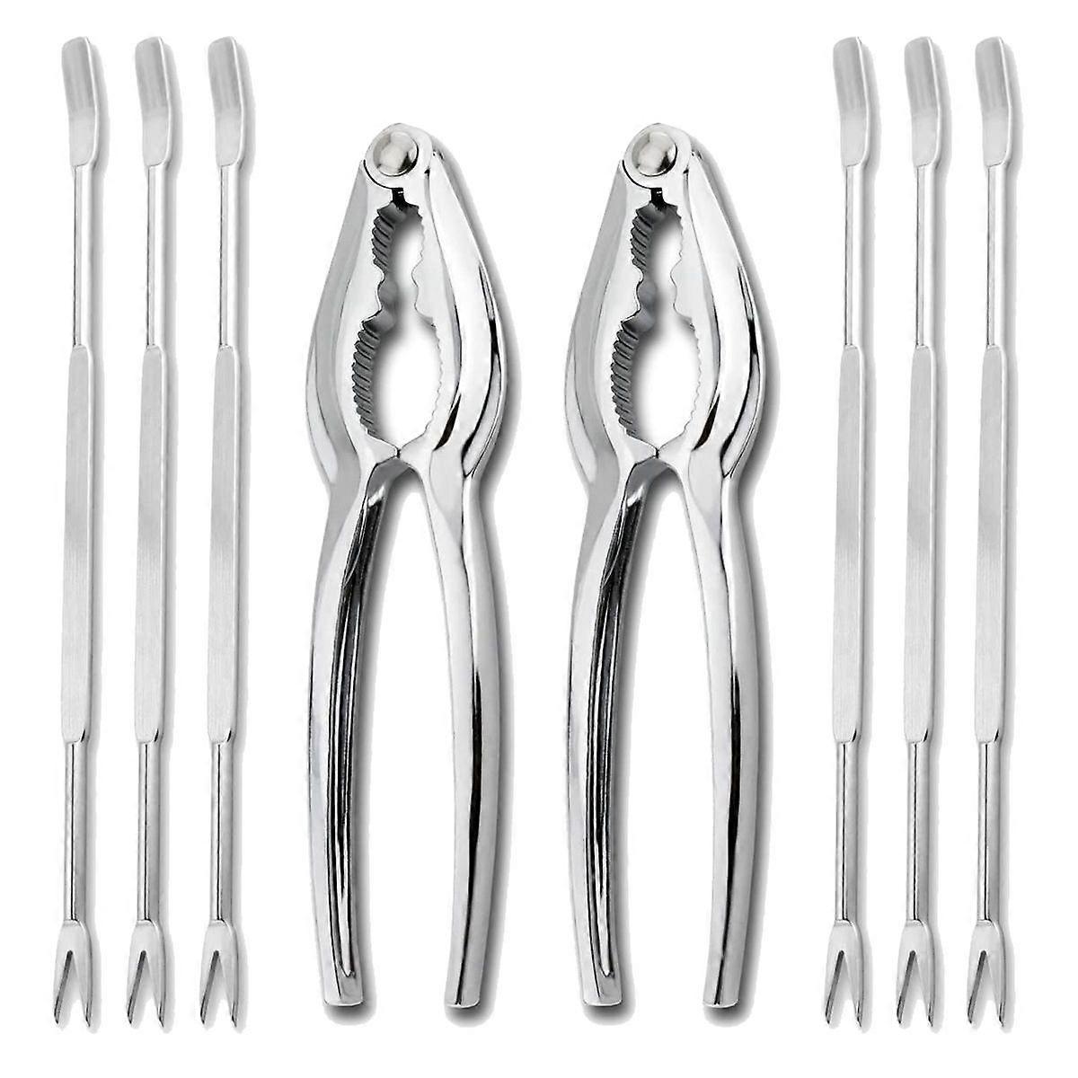 8 Piece Seafood Tool Kit, Stainless Steel Crab Leg Cracker and Forks Nut Cracker Set Shellfish Sheller
