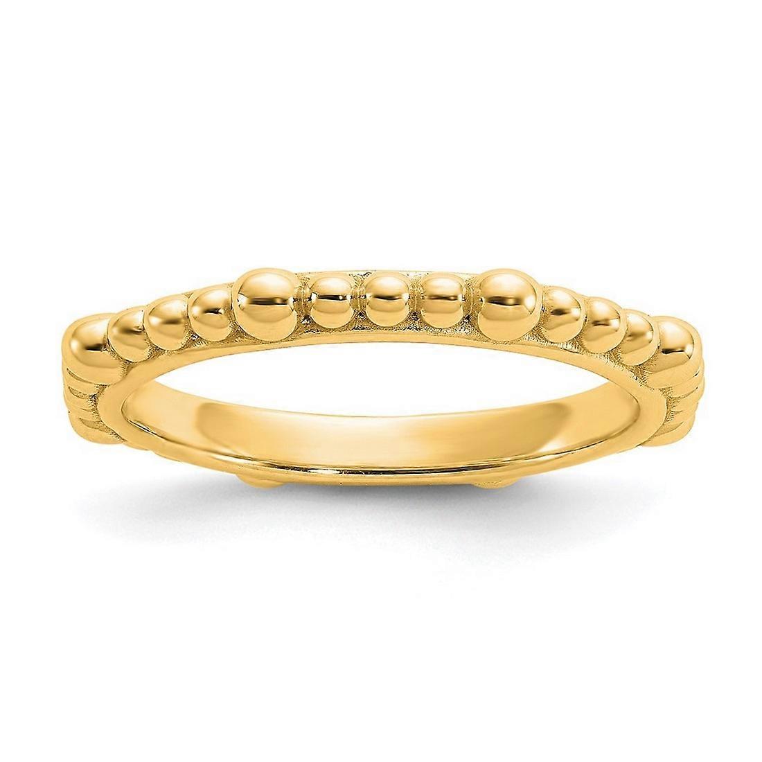 2.5mm 925 Sterling Silver Stackable Gold Plated Beaded Ring-Stackable-Ring for Women - Ring Size: 5 to 10