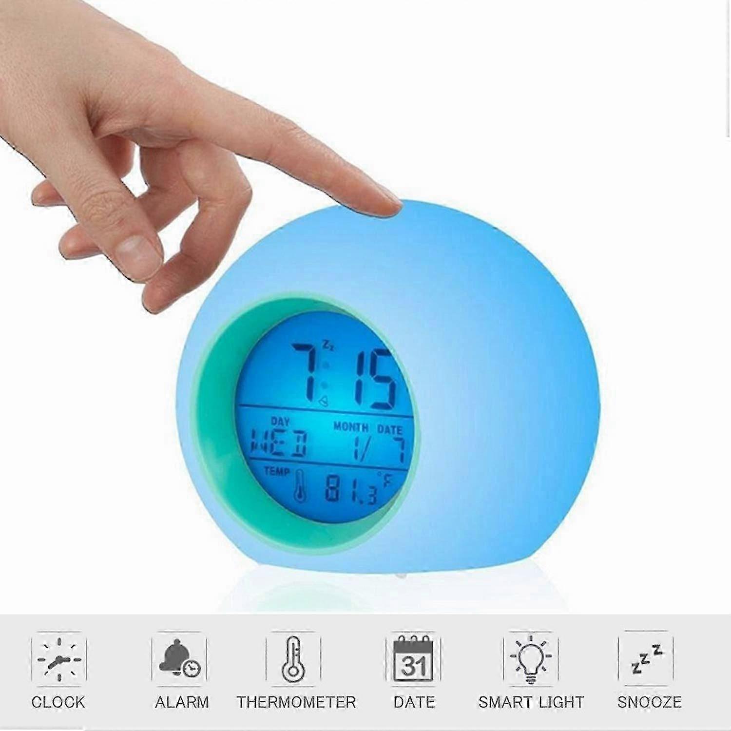 Changing Light Kids Alarm Clock, LED Display with Snooze & Touch Controls, Temperature Display, 7 Color Night Light, Perfect for Boys and Girls'