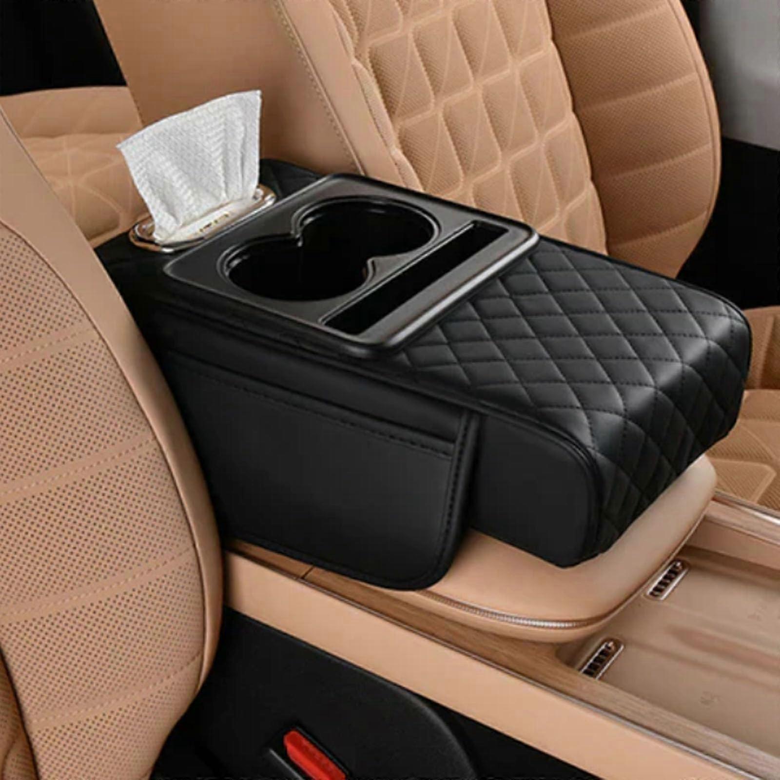 Arm Rest Integrated Pressurized Armrest Car Heightening Pad, 2 Cup Holder, Compatible With Most Vehicles