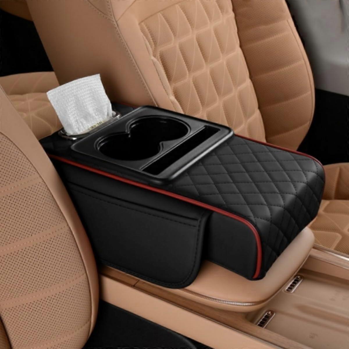 Integrated Pressurized Multifunctional Car Armrest Pad,Multifunctional Heightening Comfortable Support (Black)