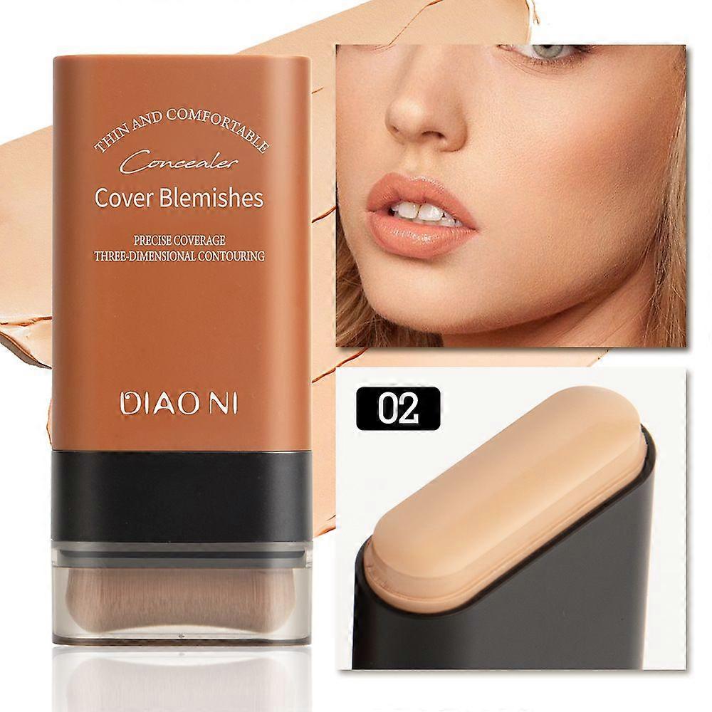 Foundation Stick, Moisturising Concealer Foundation Make Up with Brush, Matte Finish Long Lasting Concealer Covers Blemishes, Double Head Primer Make