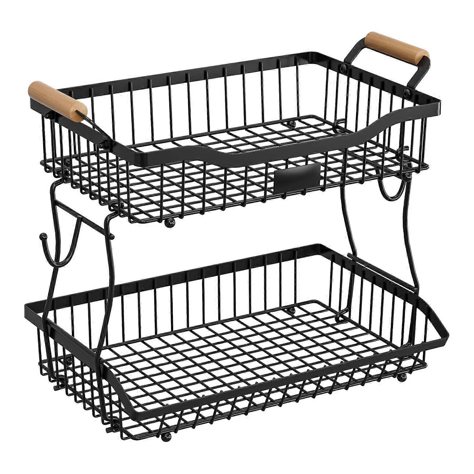 2 Tier Fruit Basket Vegetable Storage Metal Space Saving Home Decor Fruit Stand