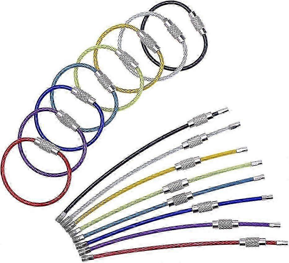 50PCSステンレス鋼キーホルダーリングカラフルなケーブルキーリング