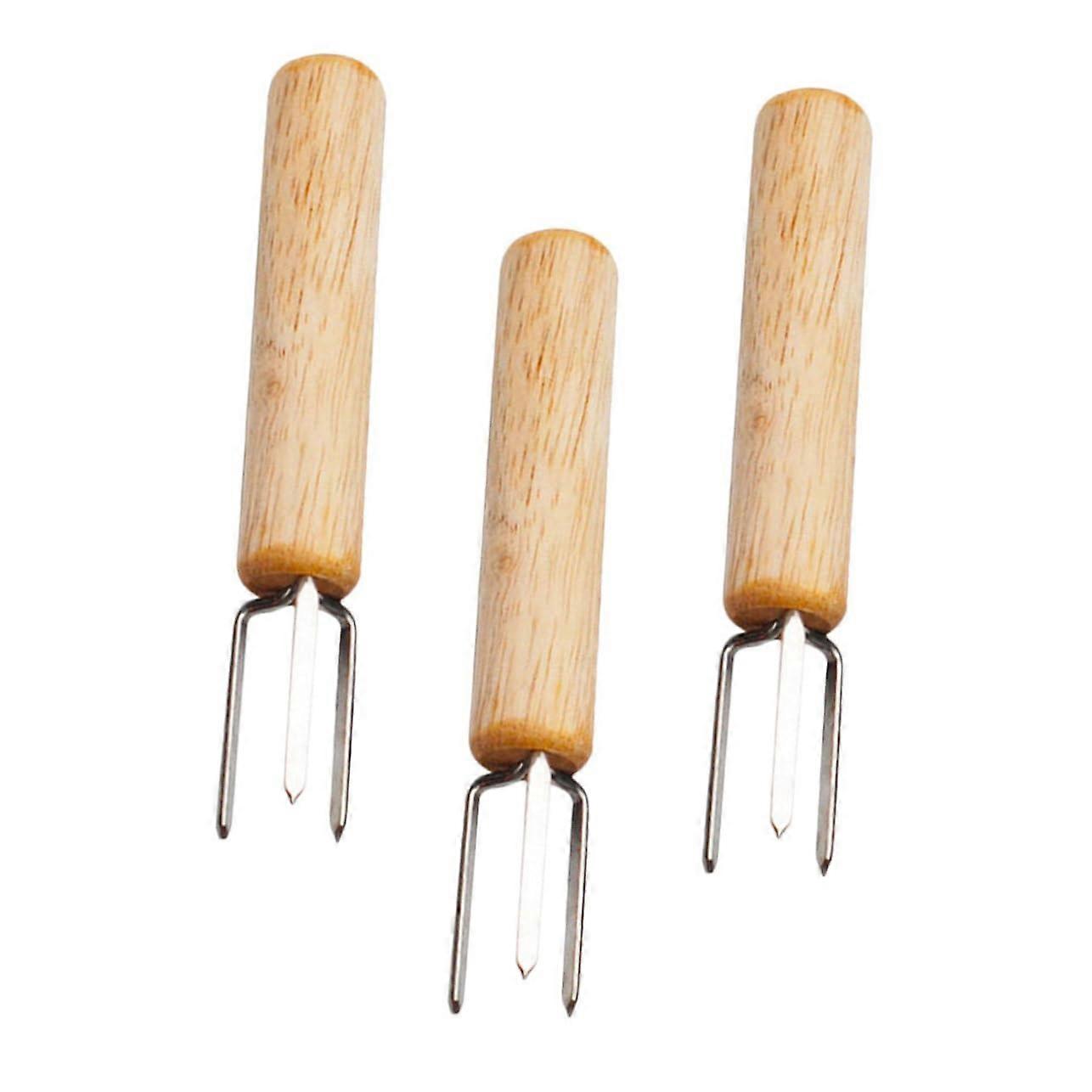 3-Piece Fruit Fork Set with Wooden Handle, Useful Corn Forks for BBQ Grill, Party Vegetables, and Appetizers