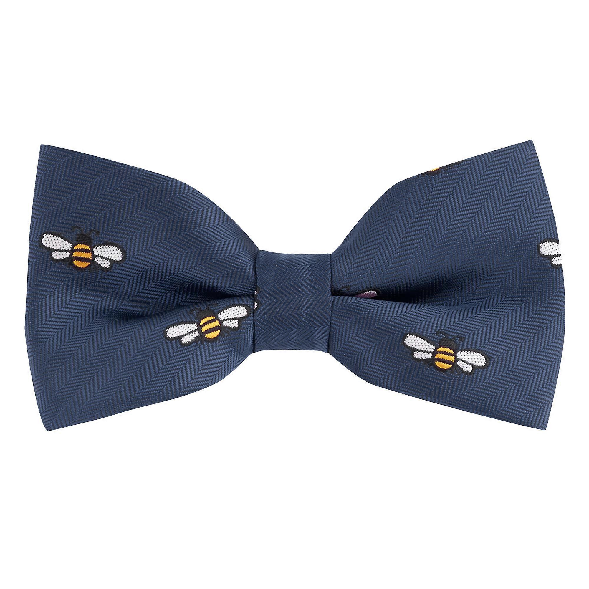 Navy Blue Bee Herringbone Bow Tie