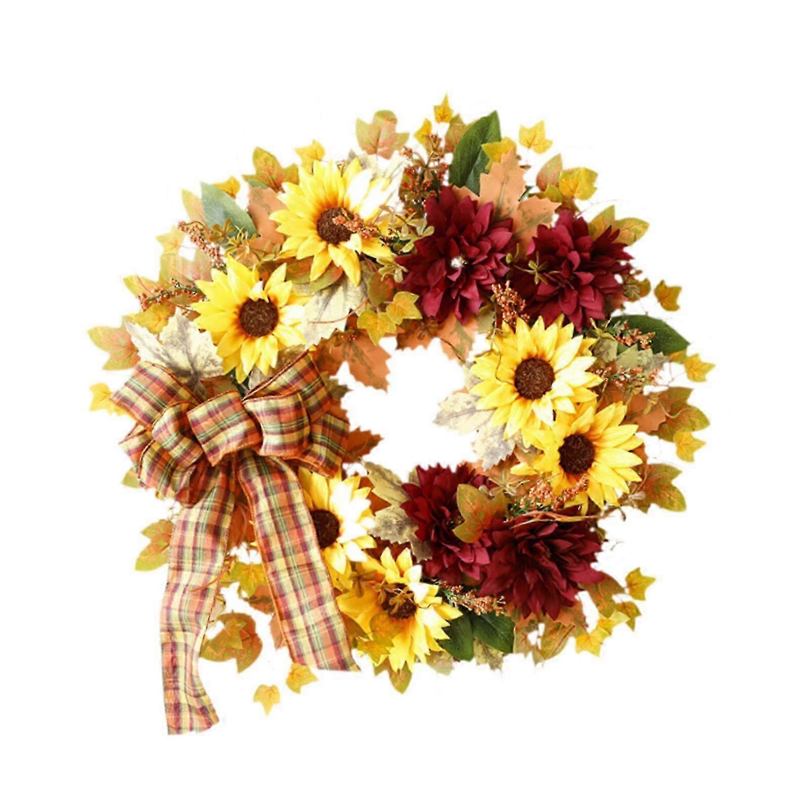 Corona autunnale di girasole artificiale per la porta d'ingresso, decorazioni per la casa a tema raccolto ideale per lo stile della fattoria