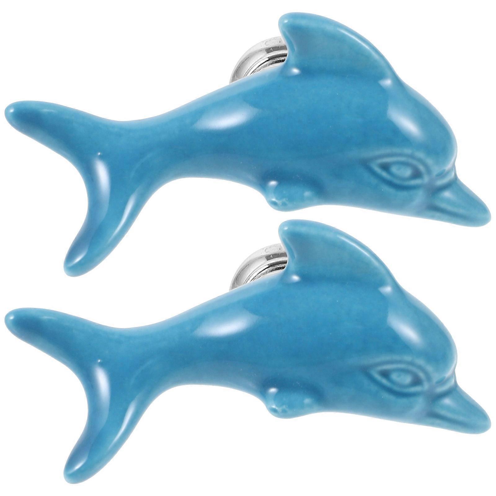 Cute Cabinet Knob Dolphin Drawer Pulls Home Decoration Ceramic Material 2Pcs
