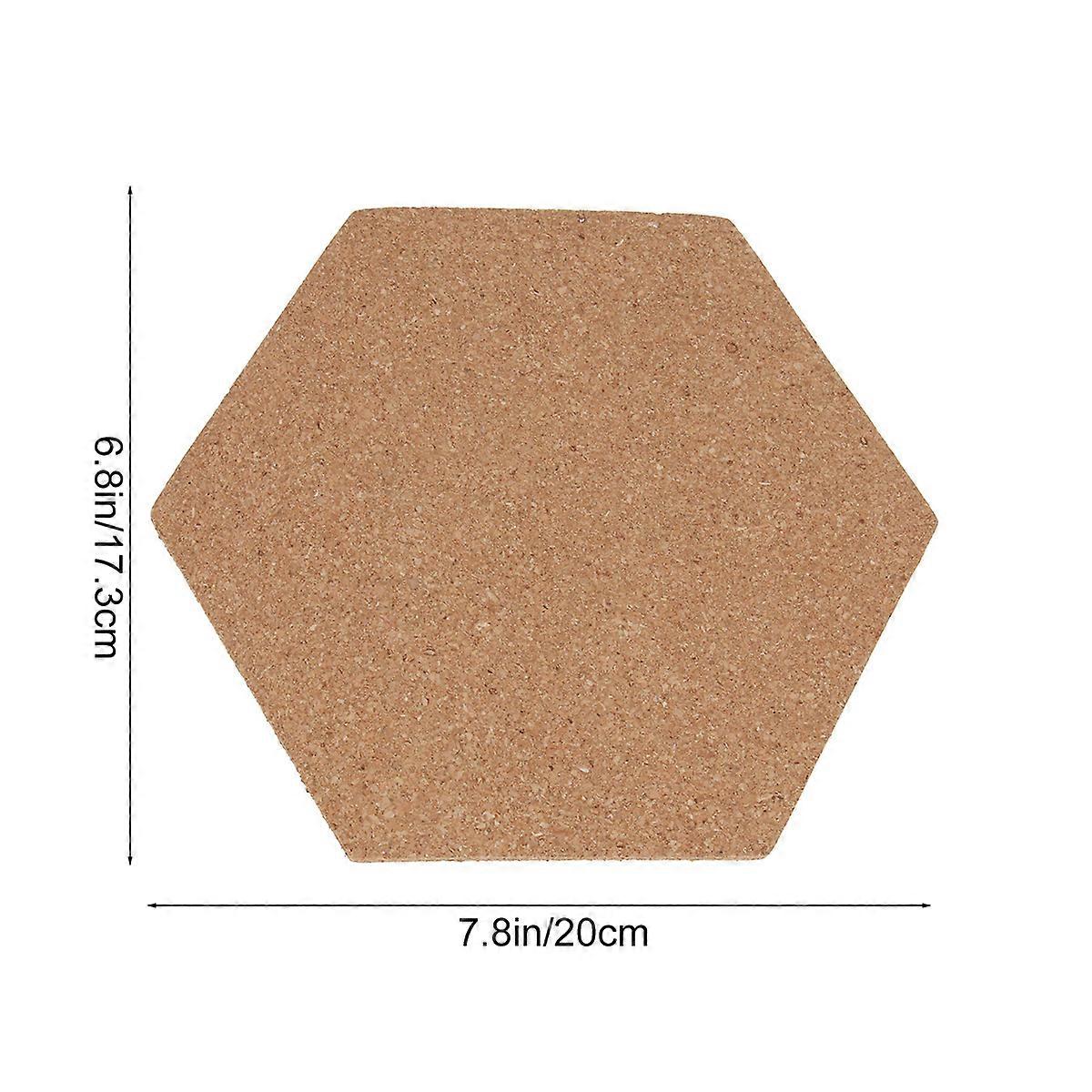 Decorative Cork Bulletin Board Hexagon Shape Wall Decoration Light Brown Color 20 x 17.3 x 0.6 Cm 8Pcs
