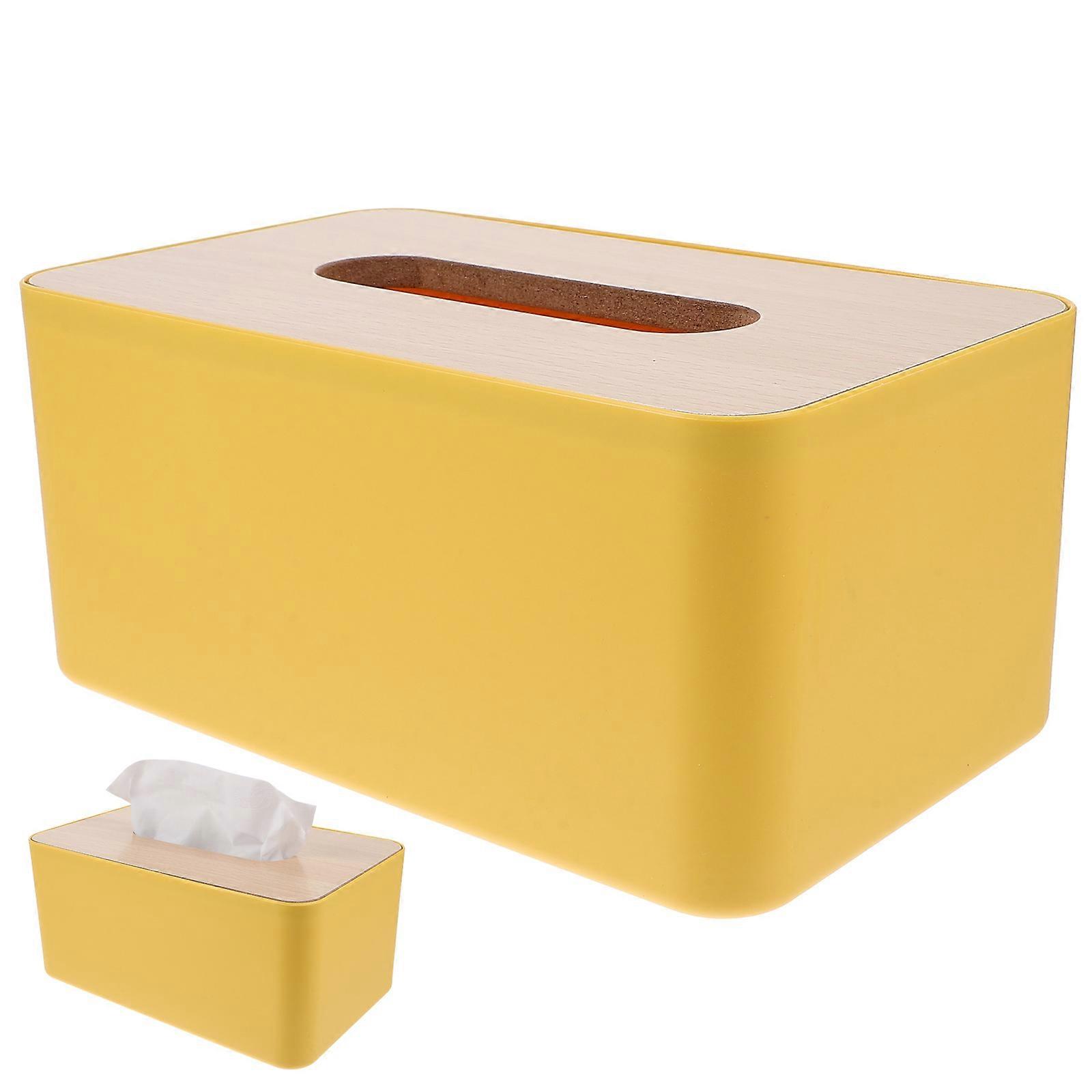 Face Tissue Holder Rectangular Tissue Box Cover Holder Office Desk Wood Material Dustproof 1Set