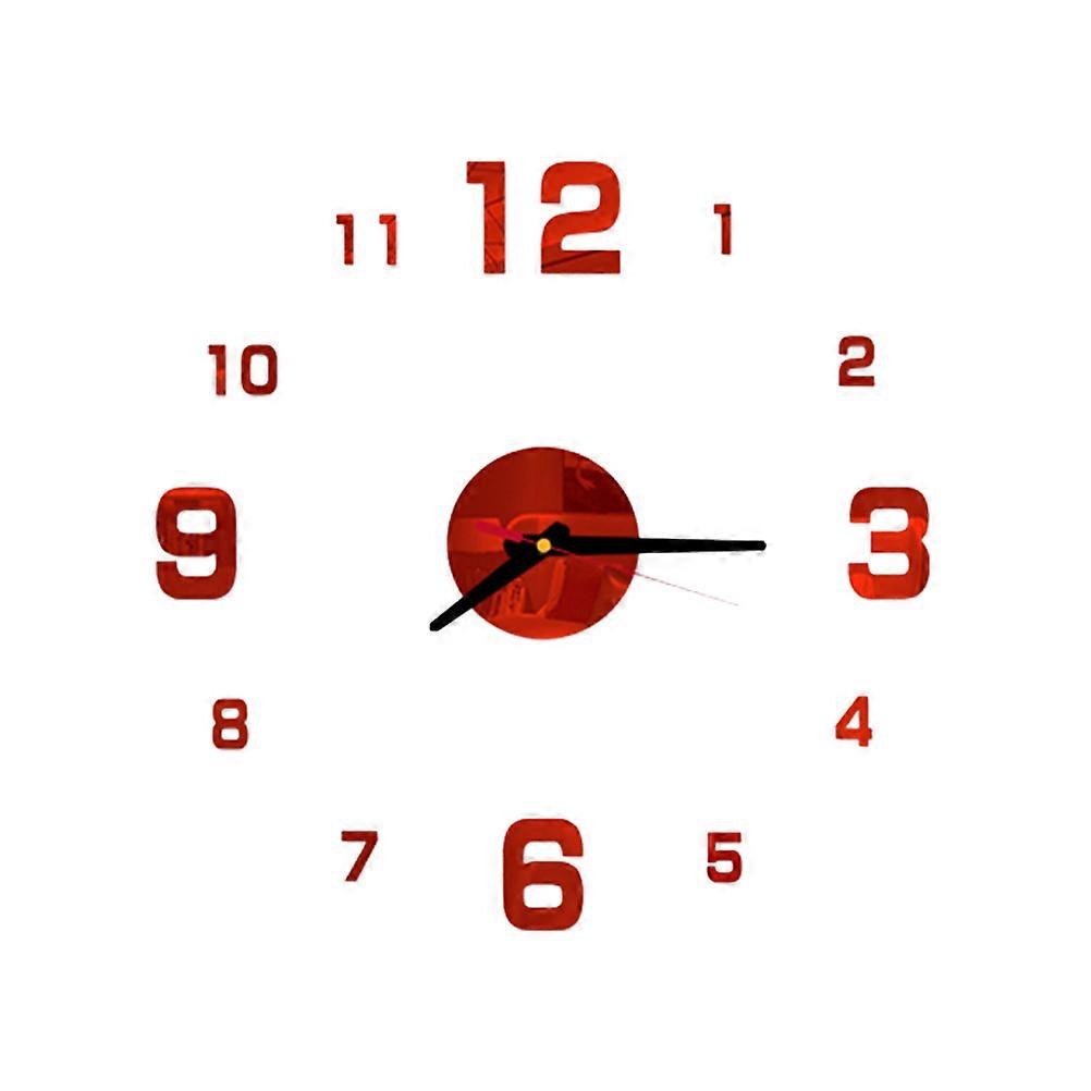 Living Room Clock Frameless Diy Wall Clock Red Square Adhesive Application Home Decorations 1Pack