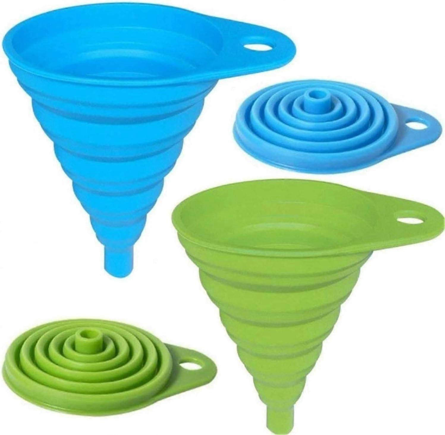 2 Pack Silicone Collapsible Funnel, Flexible/Foldable/Kitchen Funnel for Water Bottle Liquid Transfe