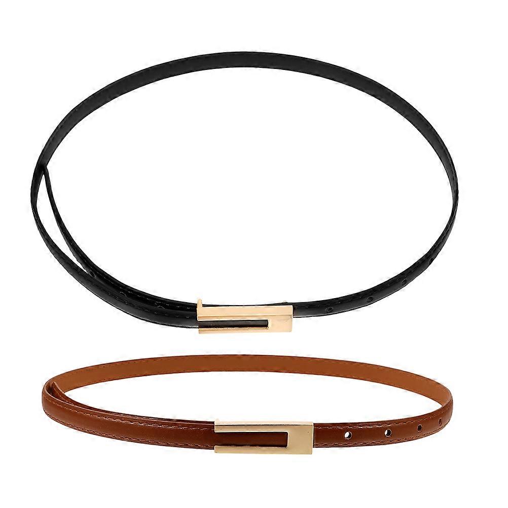 2pcs Women's Retro Thin PU Waist Belts for Jeans & Dresses – Classic, Colorful, Versatile Outfit Accessory