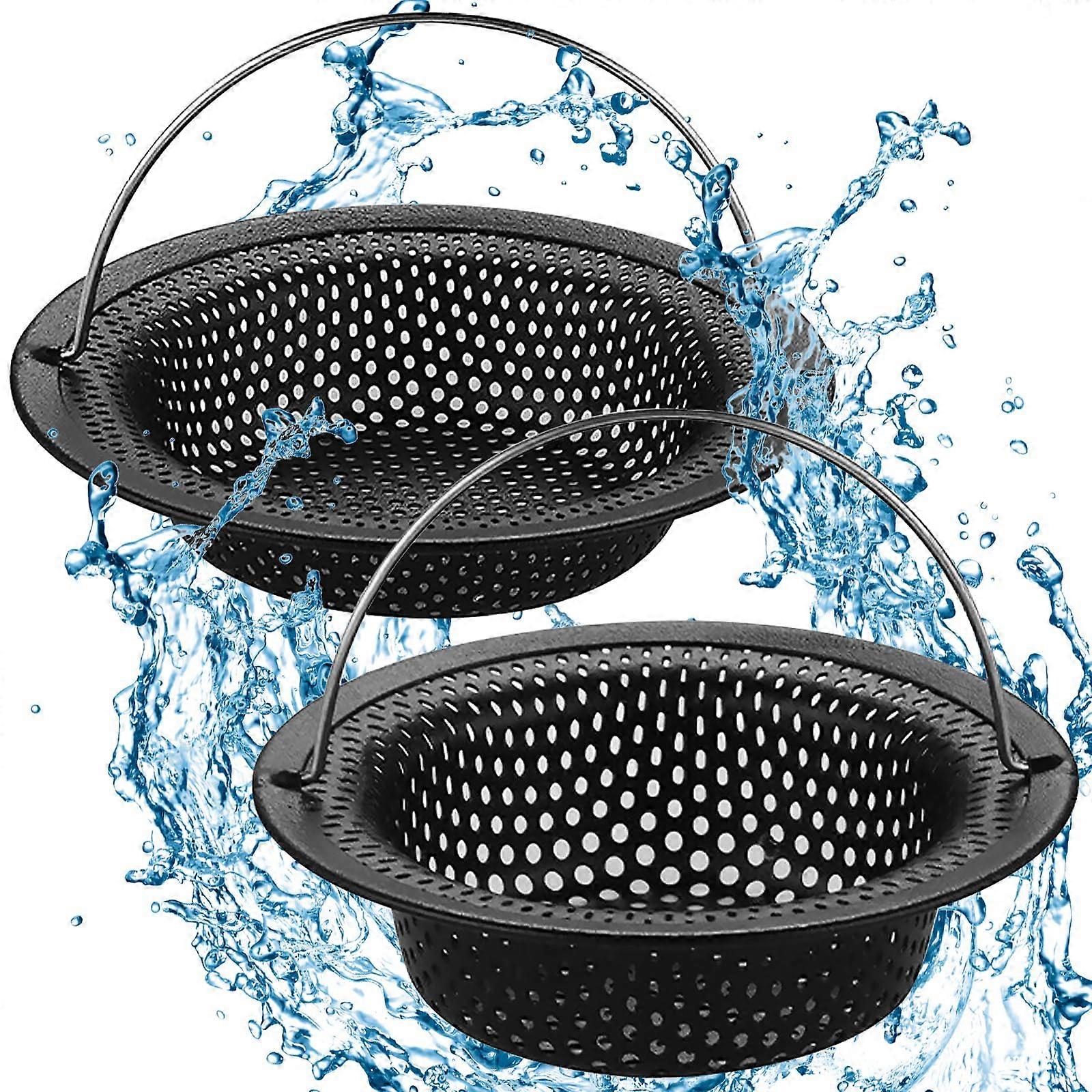 Stainless Steel Sink Strainer Pack of 2 with Handle, Reusable Drain Filter for Kitchen, Shower, Bathtub, and Sink Protection